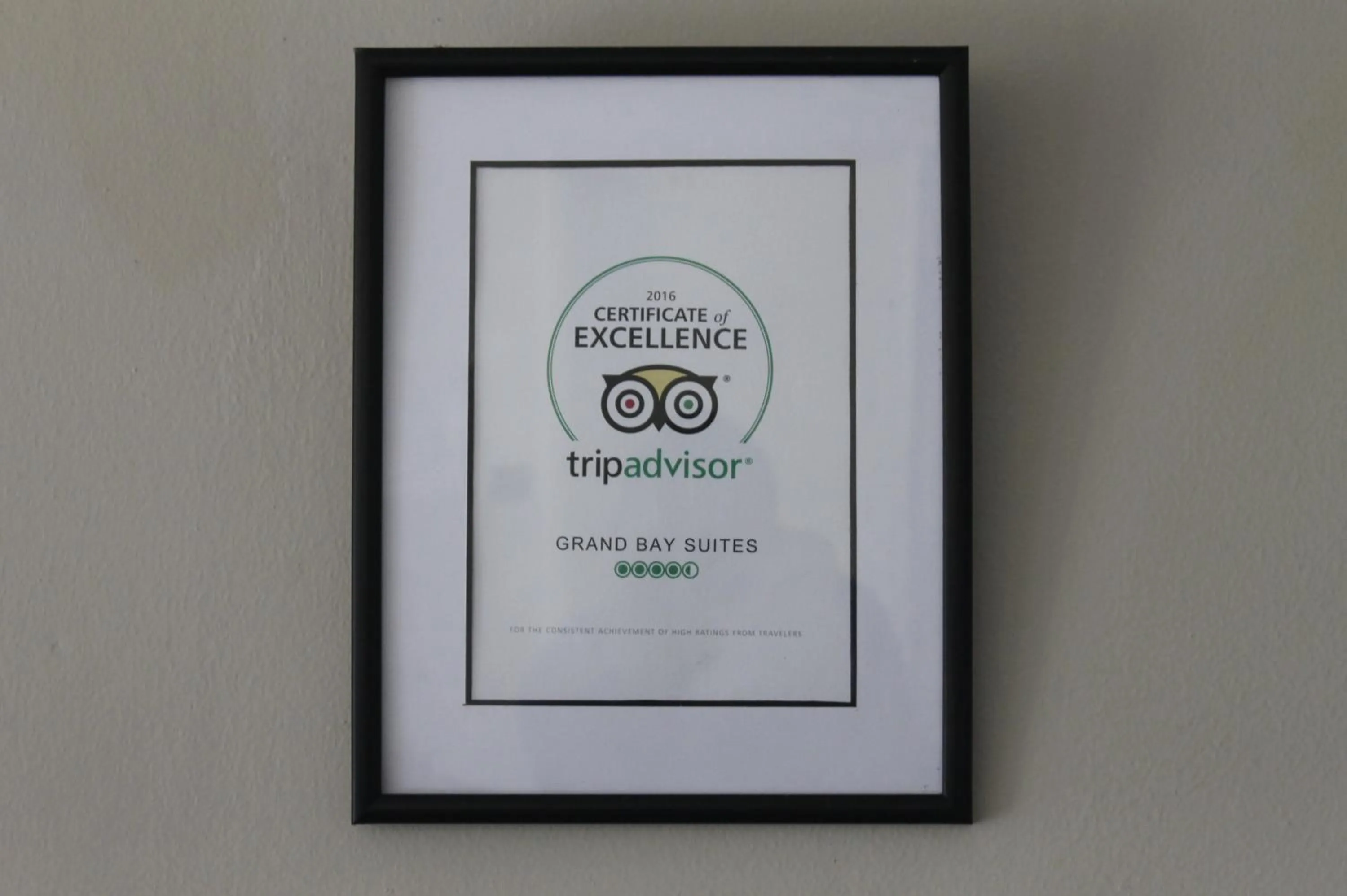 Certificate/Award in Grand Bay Suites