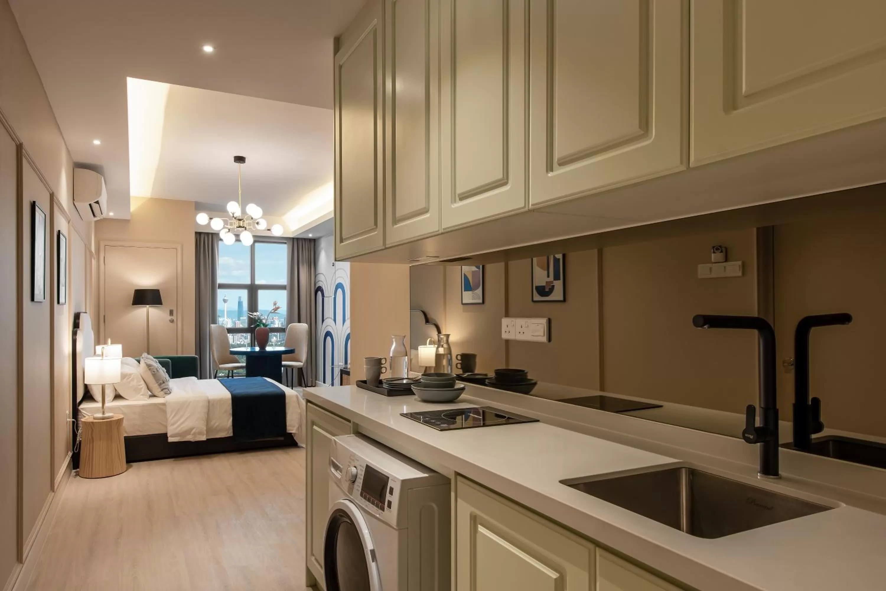 Kitchen or kitchenette, Bed in AMI Suites - Arte Mont Kiara