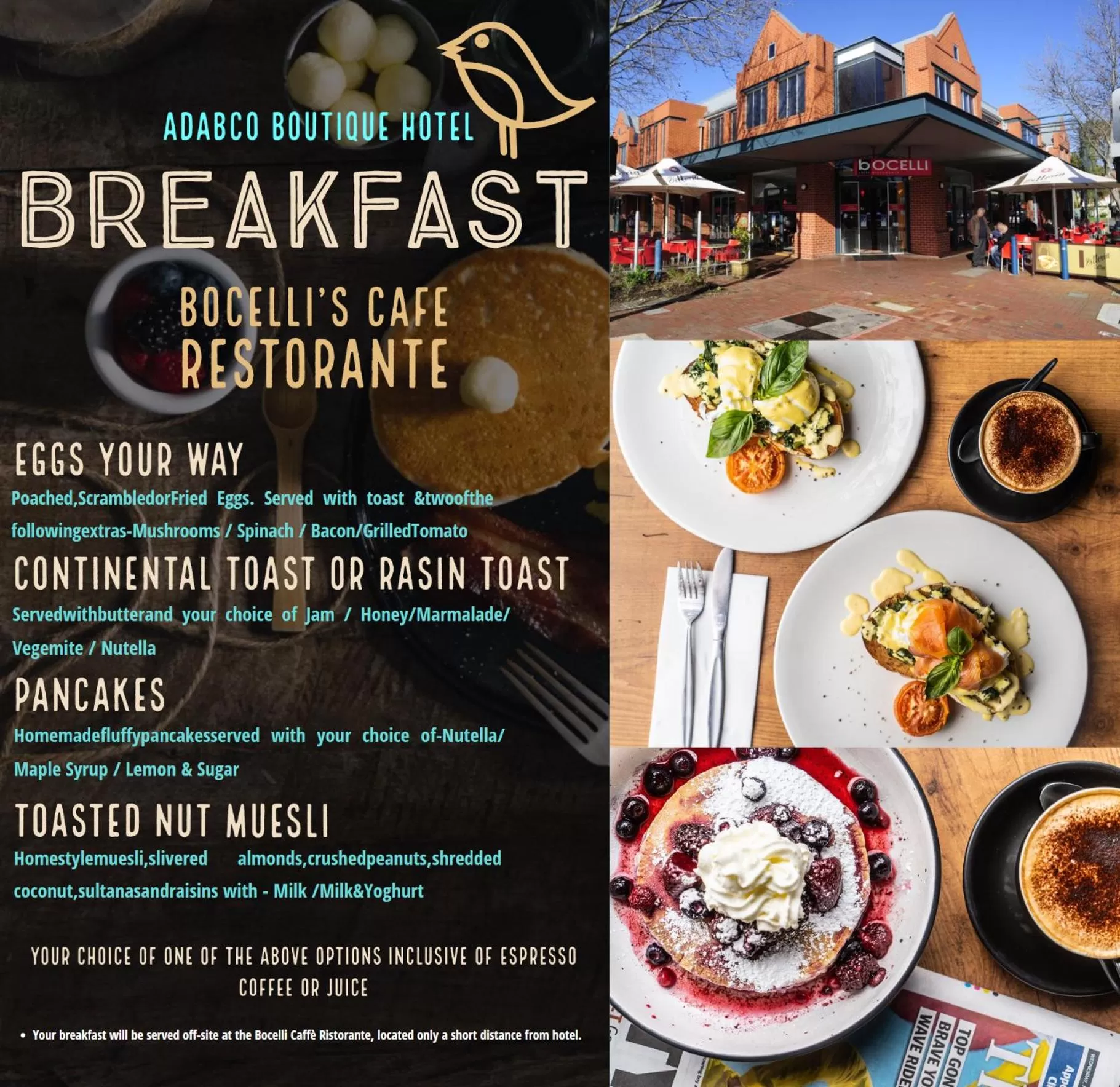 Restaurant/places to eat in Adabco Boutique Hotel Adelaide