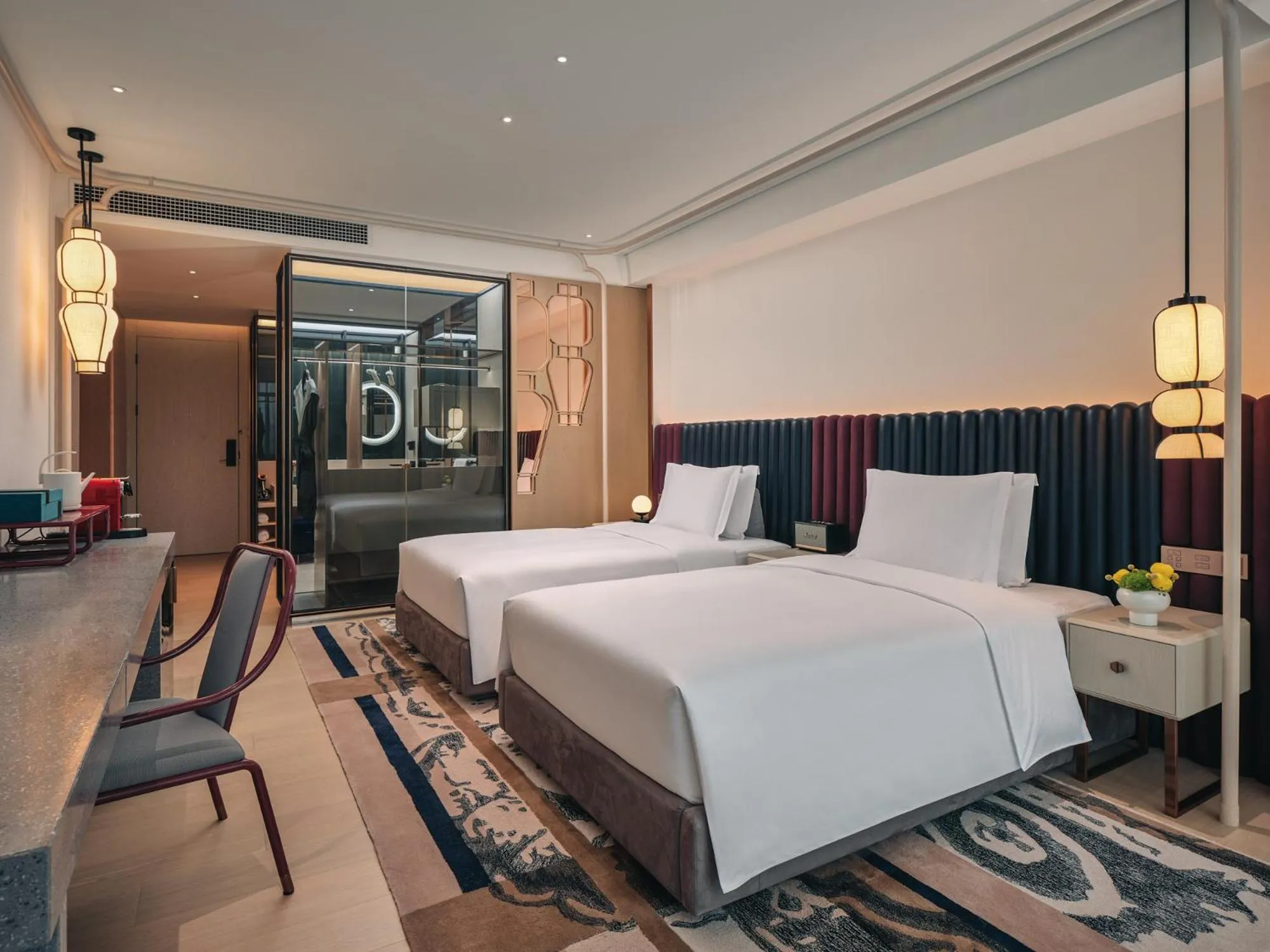 Photo of the whole room, Bed in Hotel Indigo Hangzhou Uptown,Close to Westlake , boutique design hotel with freeflow minibar