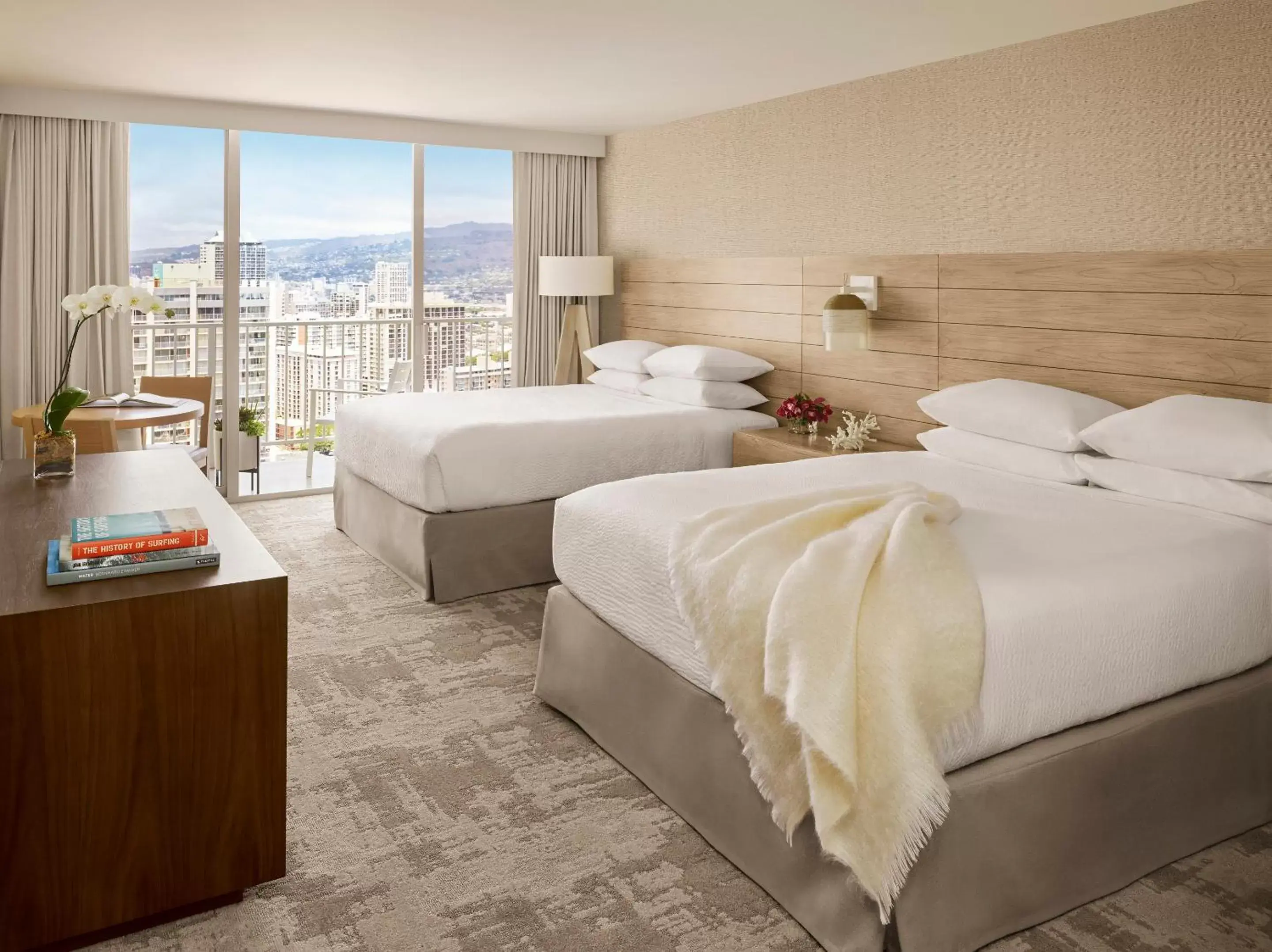 Two Queen Beds and Partial Ocean View in 'Alohilani Resort Waikiki Beach Two Queen Beds and Partial Ocean View in 'Alohilani Resort Waikiki Beach