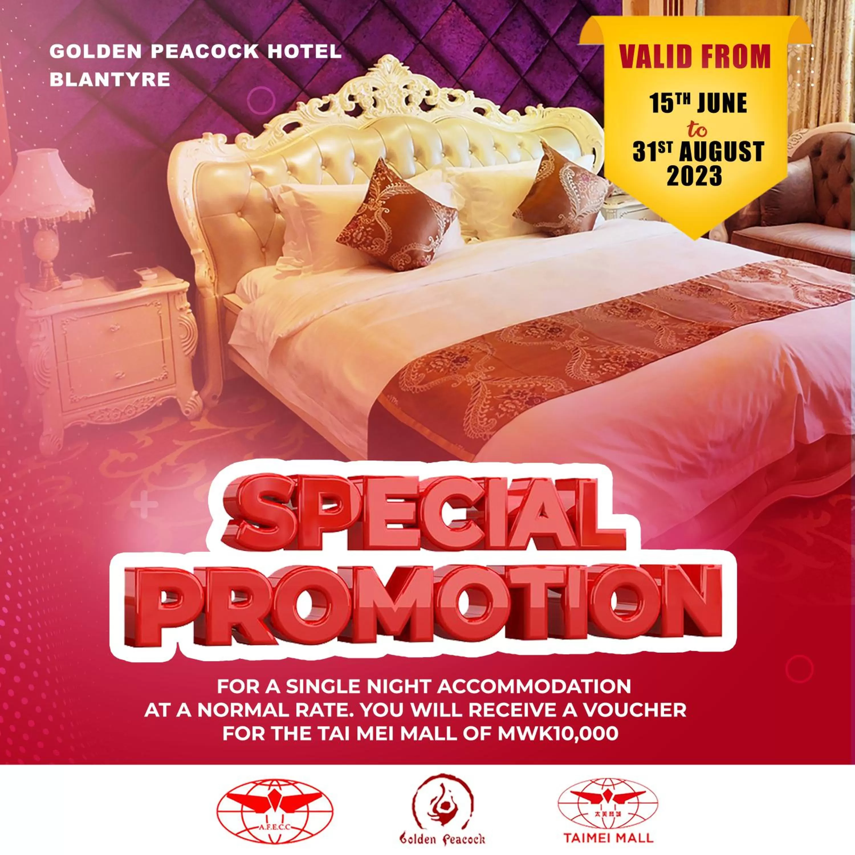 Bed in Golden Peacock Hotel Blantyre