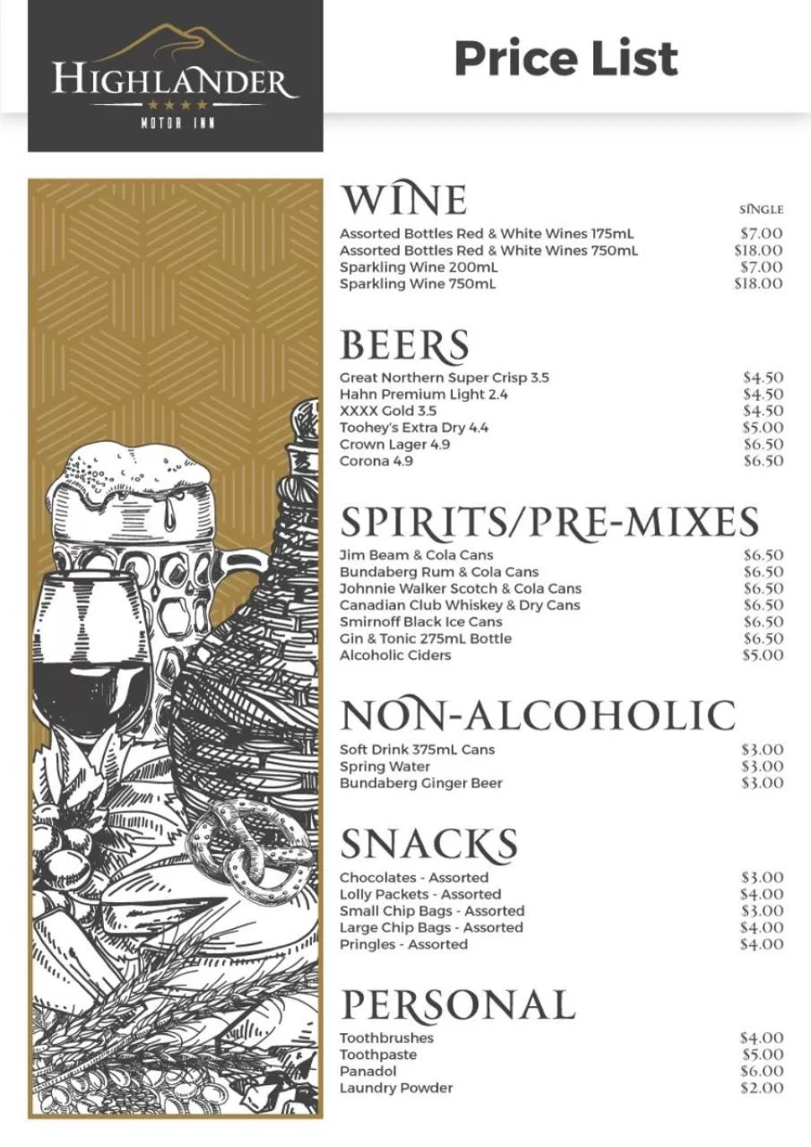 Food and drinks in Highlander Motor Inn