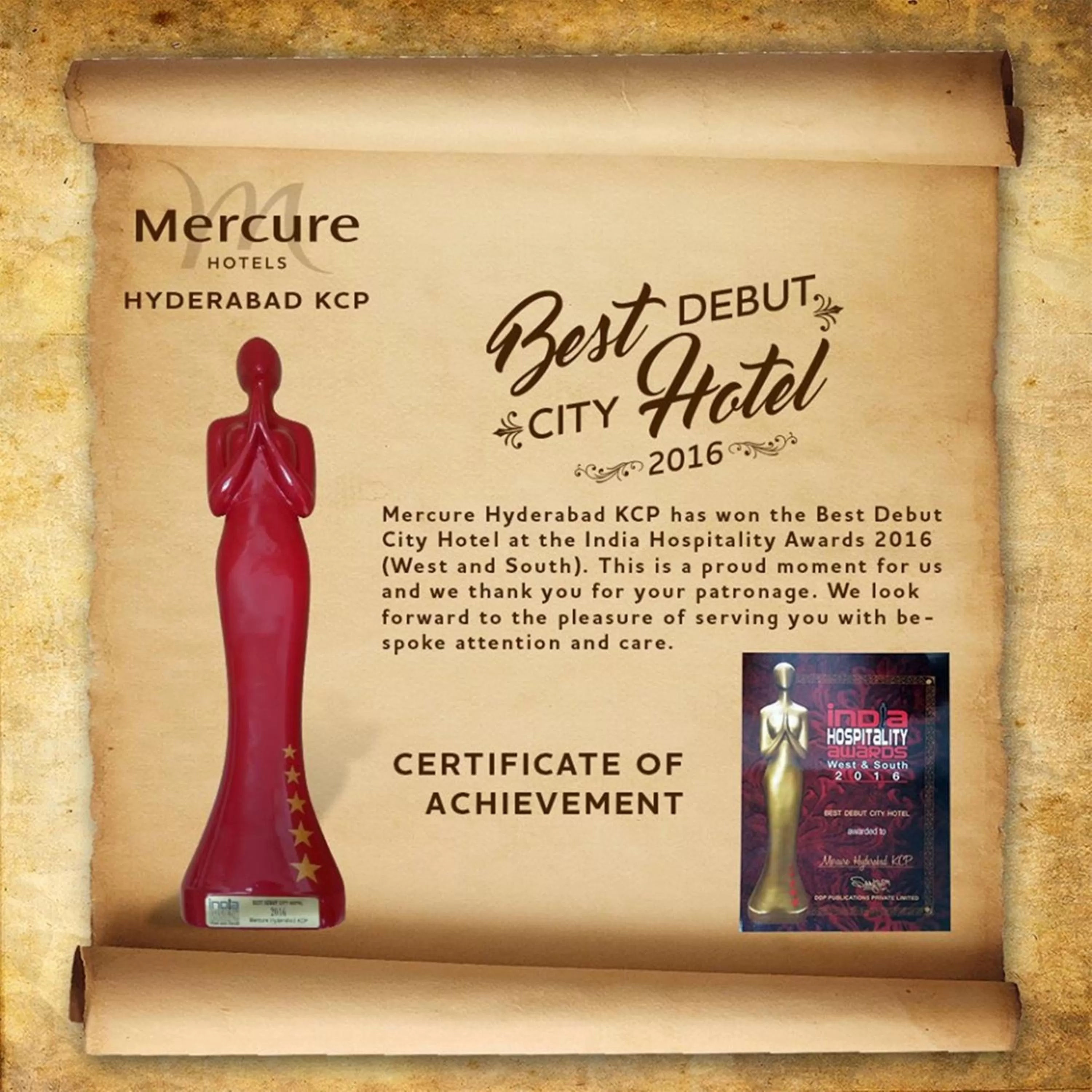 Certificate/Award in Mercure Hyderabad KCP Banjara Hills, An Accor Hotel