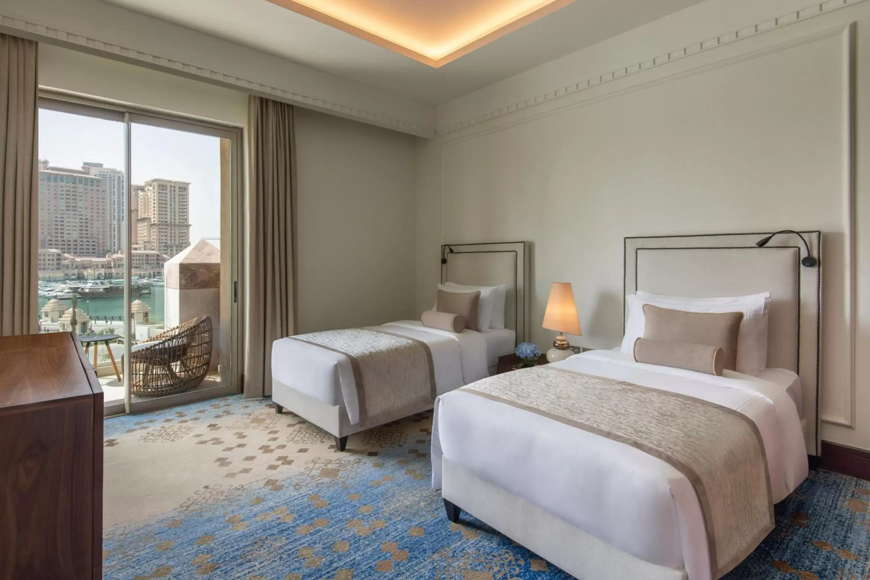Two Bedroom Suite, Marina View, Bedroom 1: 1 King, Bedroom 2: 2 Twins in The St. Regis Marsa Arabia Island, The Pearl Qatar Two Bedroom Suite, Marina View, Bedroom 1: 1 King, Bedroom 2: 2 Twins in The St. Regis Marsa Arabia Island, The Pearl Qatar