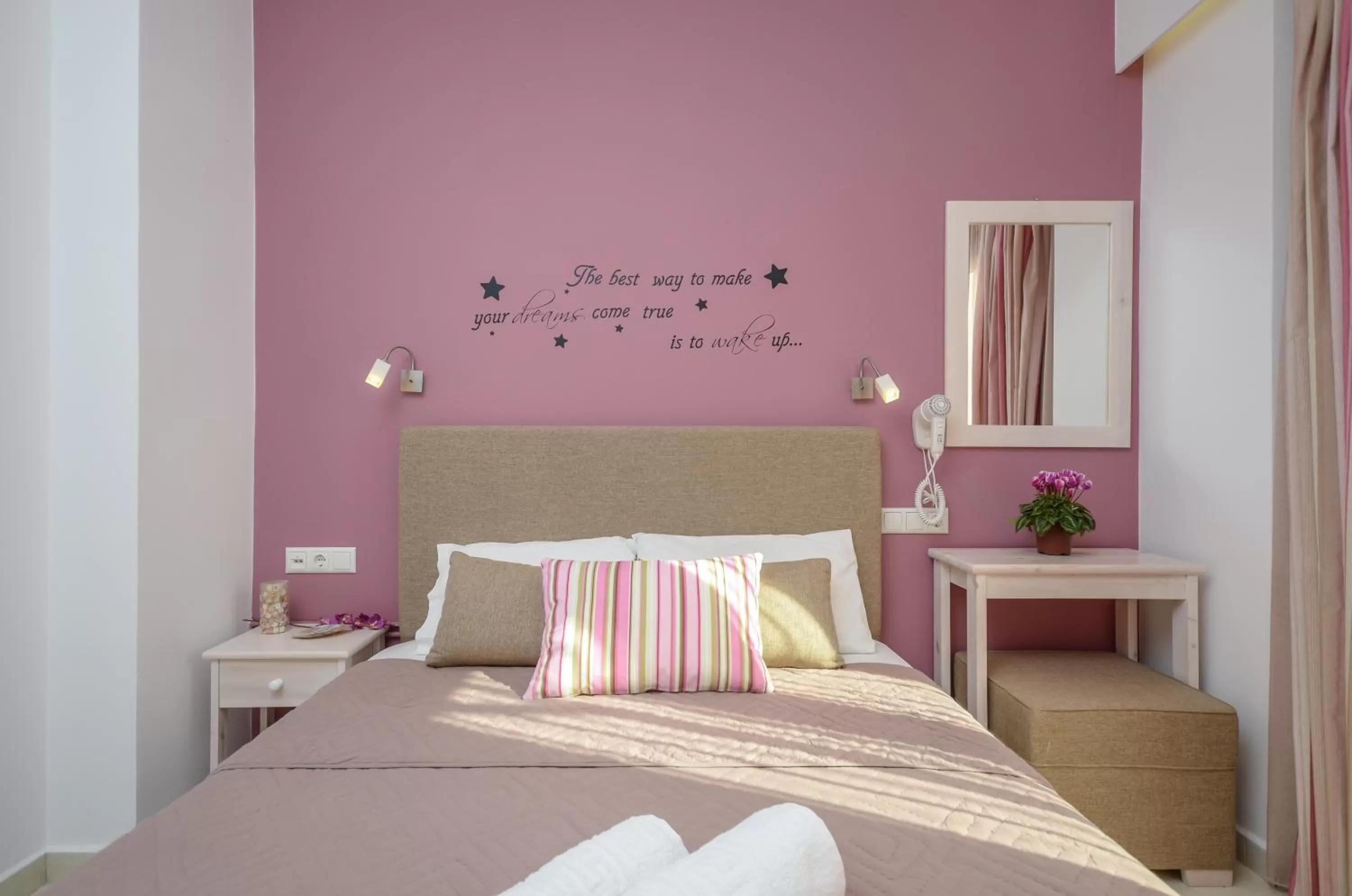 Bed in Panormos Hotel and Studios