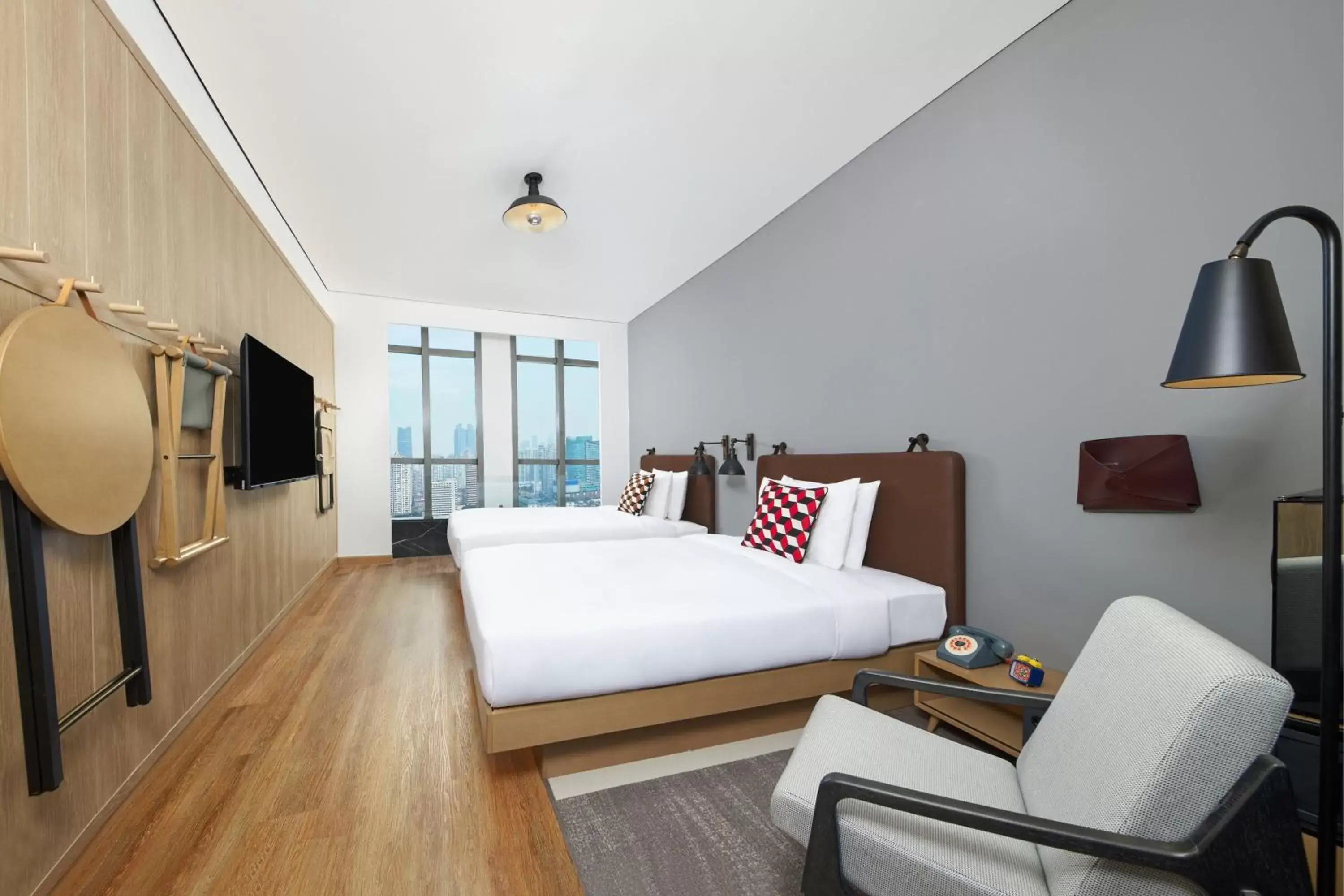 Standard Double Room with Two Double Beds and City View in Moxy Shanghai Xuhui Standard Double Room with Two Double Beds and City View in Moxy Shanghai Xuhui