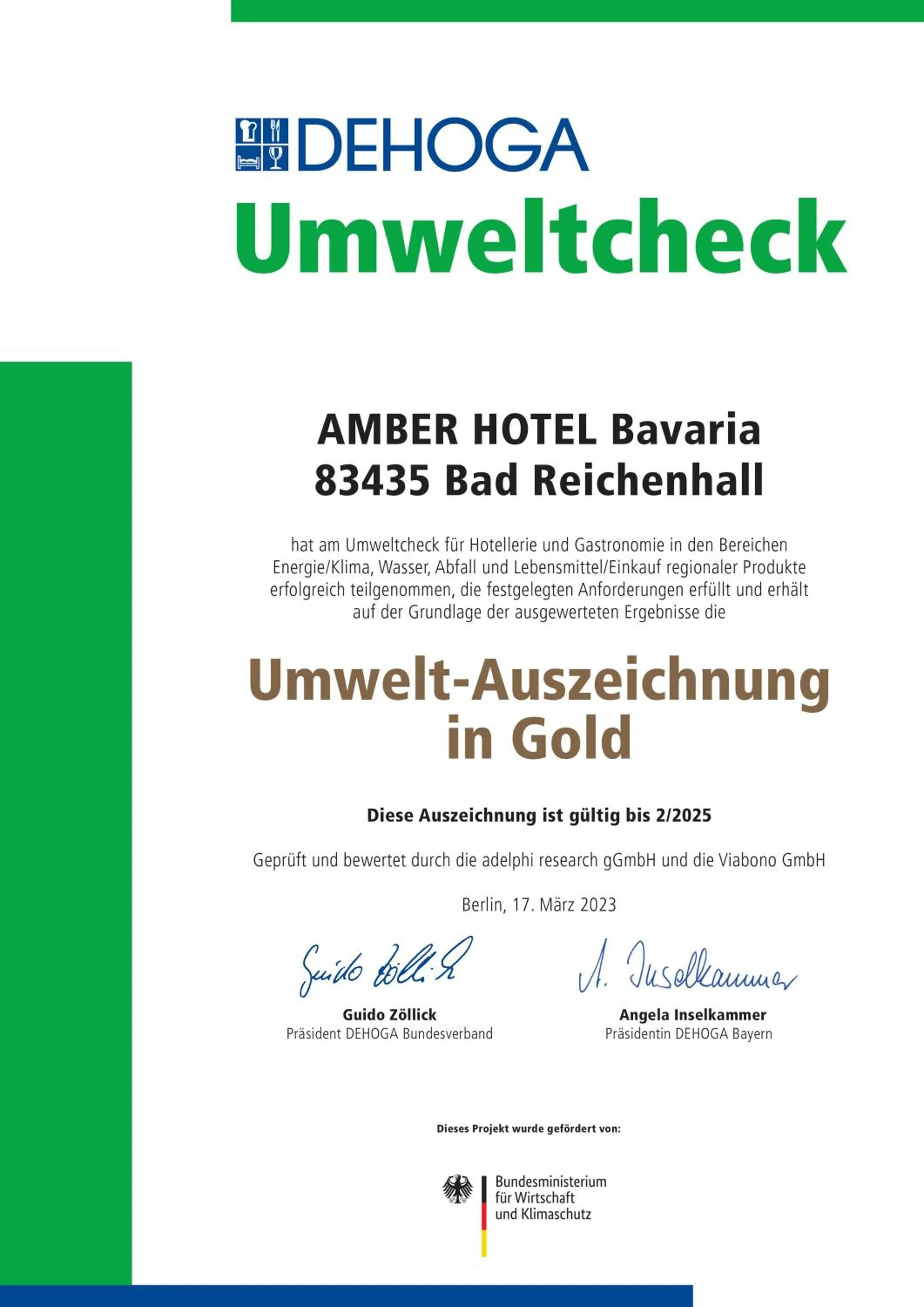 Certificate/Award in AMBER HOTEL Bavaria Superior