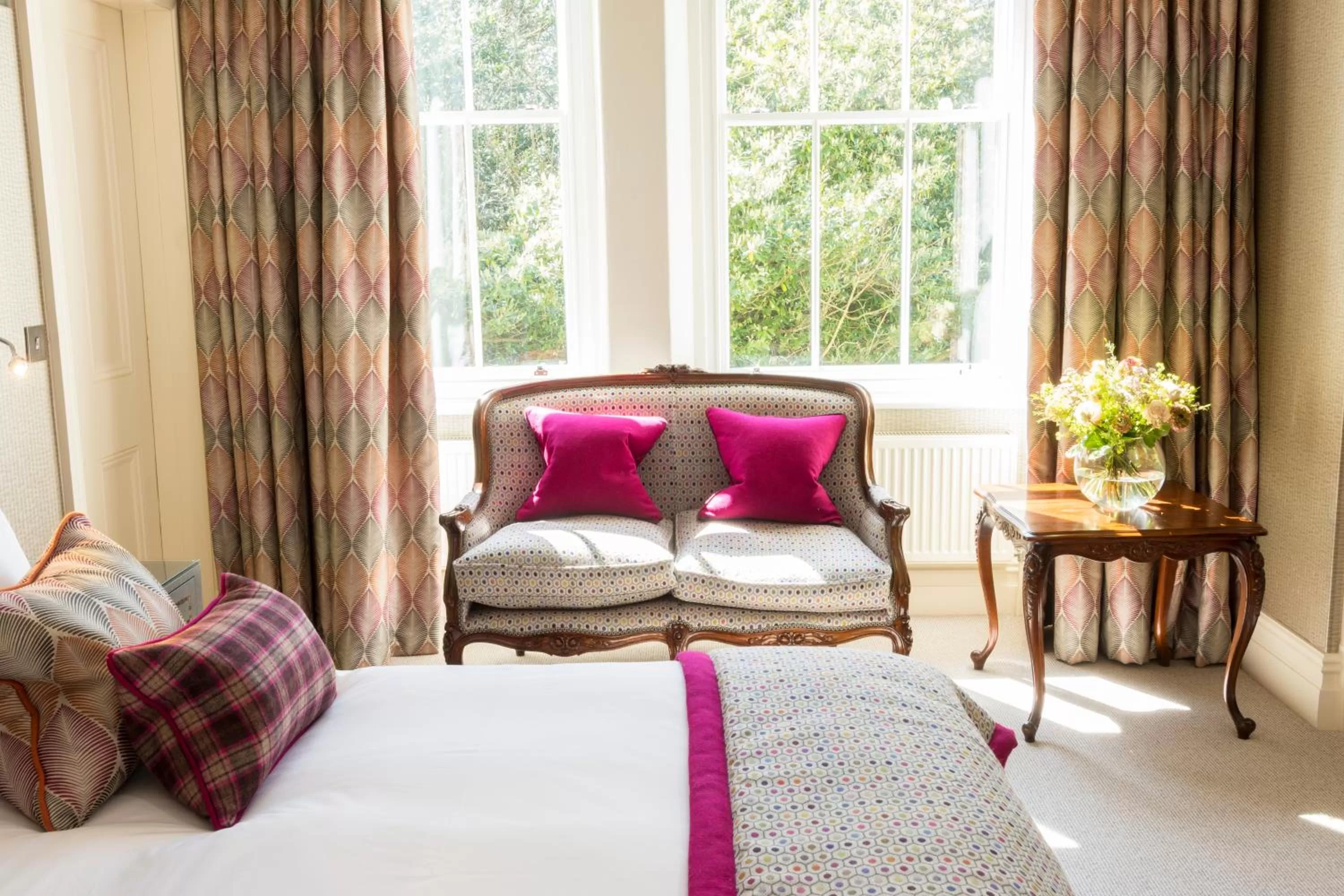 Seating area, Bed in Storrs Hall Hotel on the shore of Lake Windermere