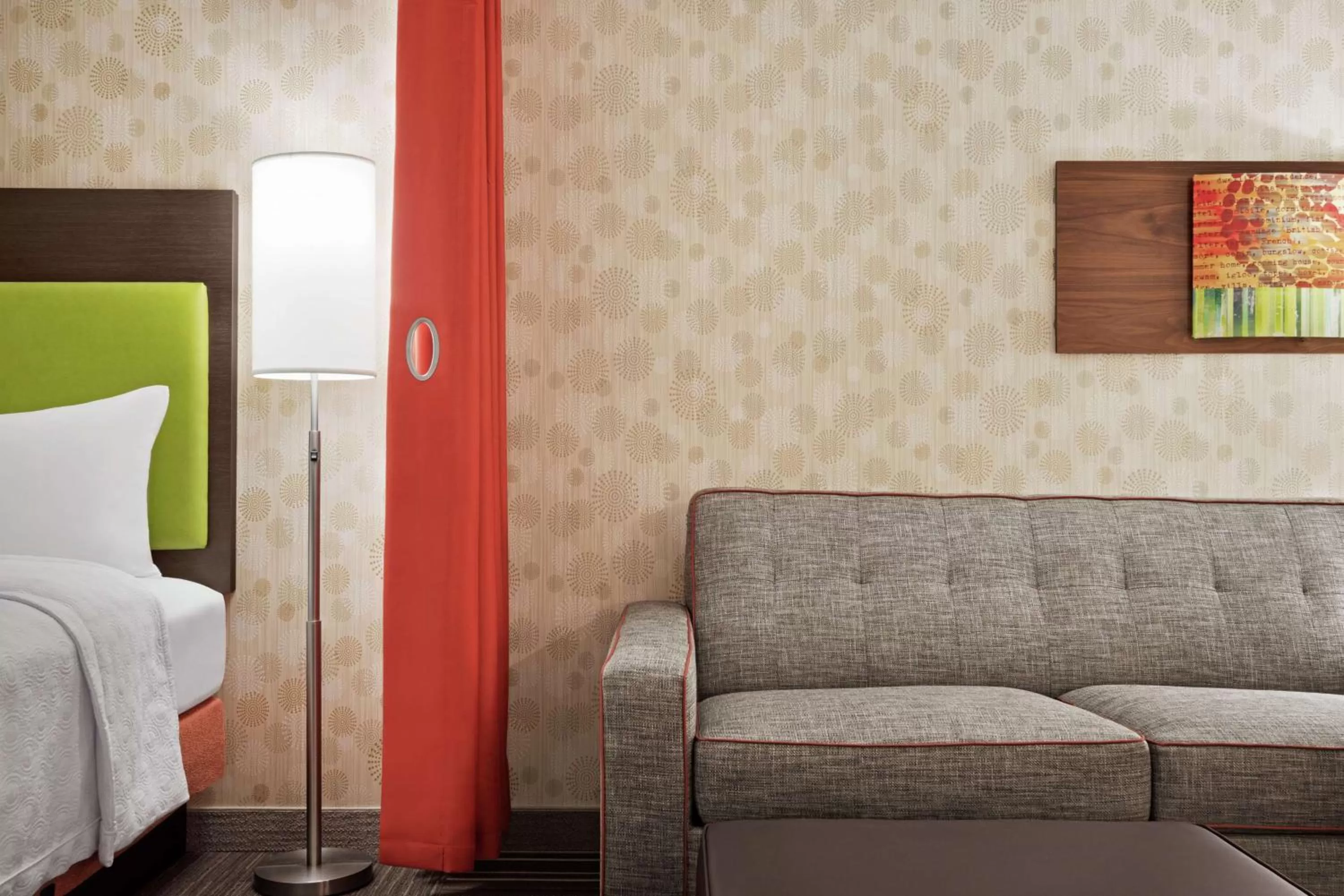 Living room, Bed in Home2 Suites by Hilton Woodbridge Potomac Mills