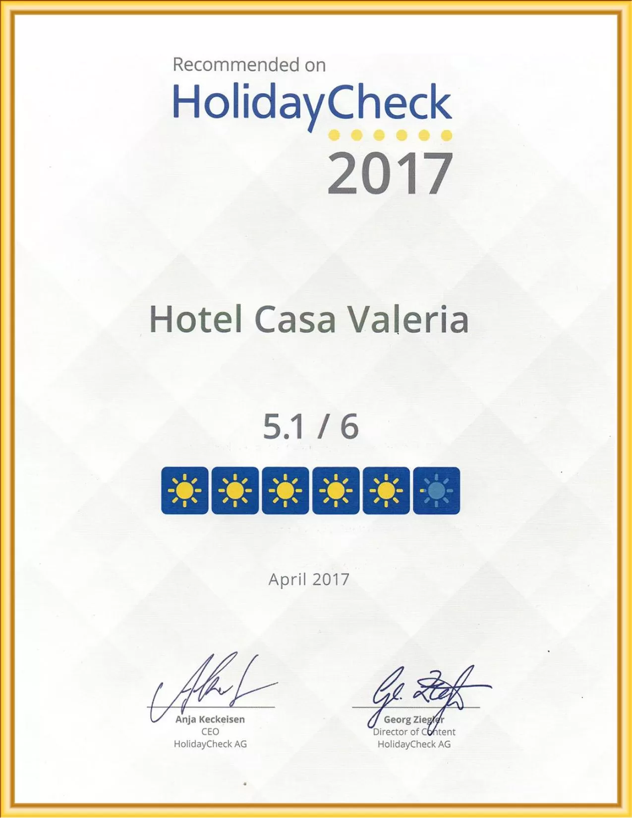 Logo/Certificate/Sign in Casa Valeria Boutique Hotel