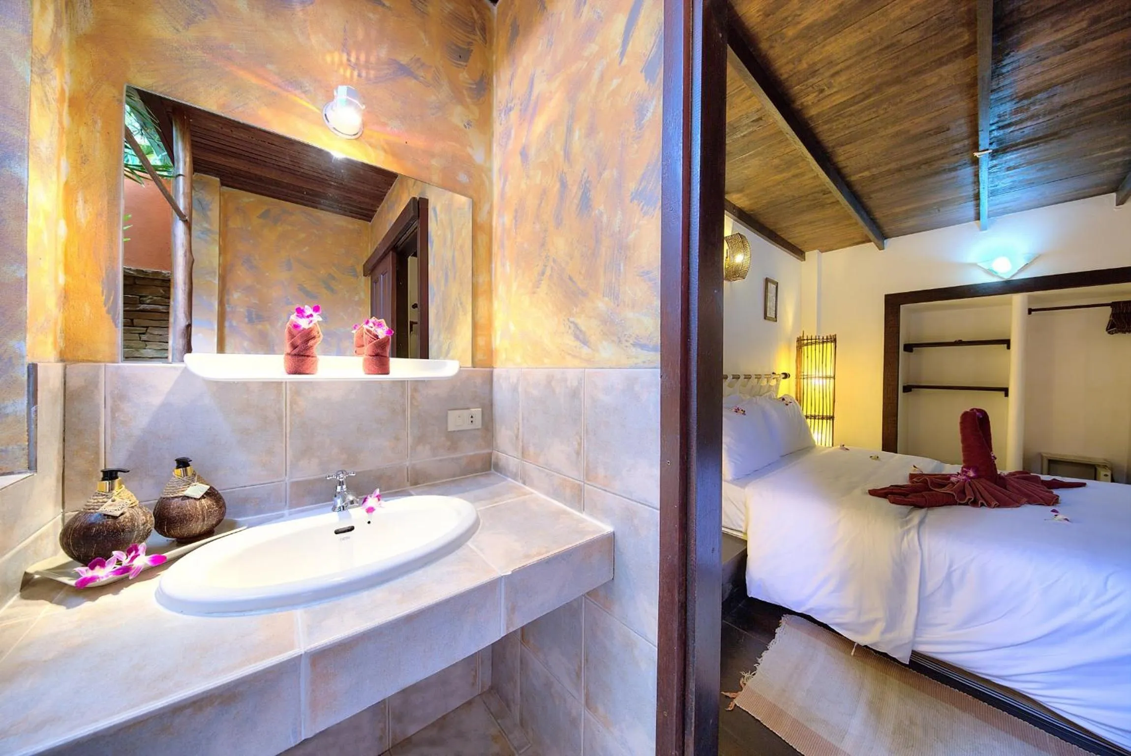 Bathroom, Bed in Eden Bungalows Fisherman's village