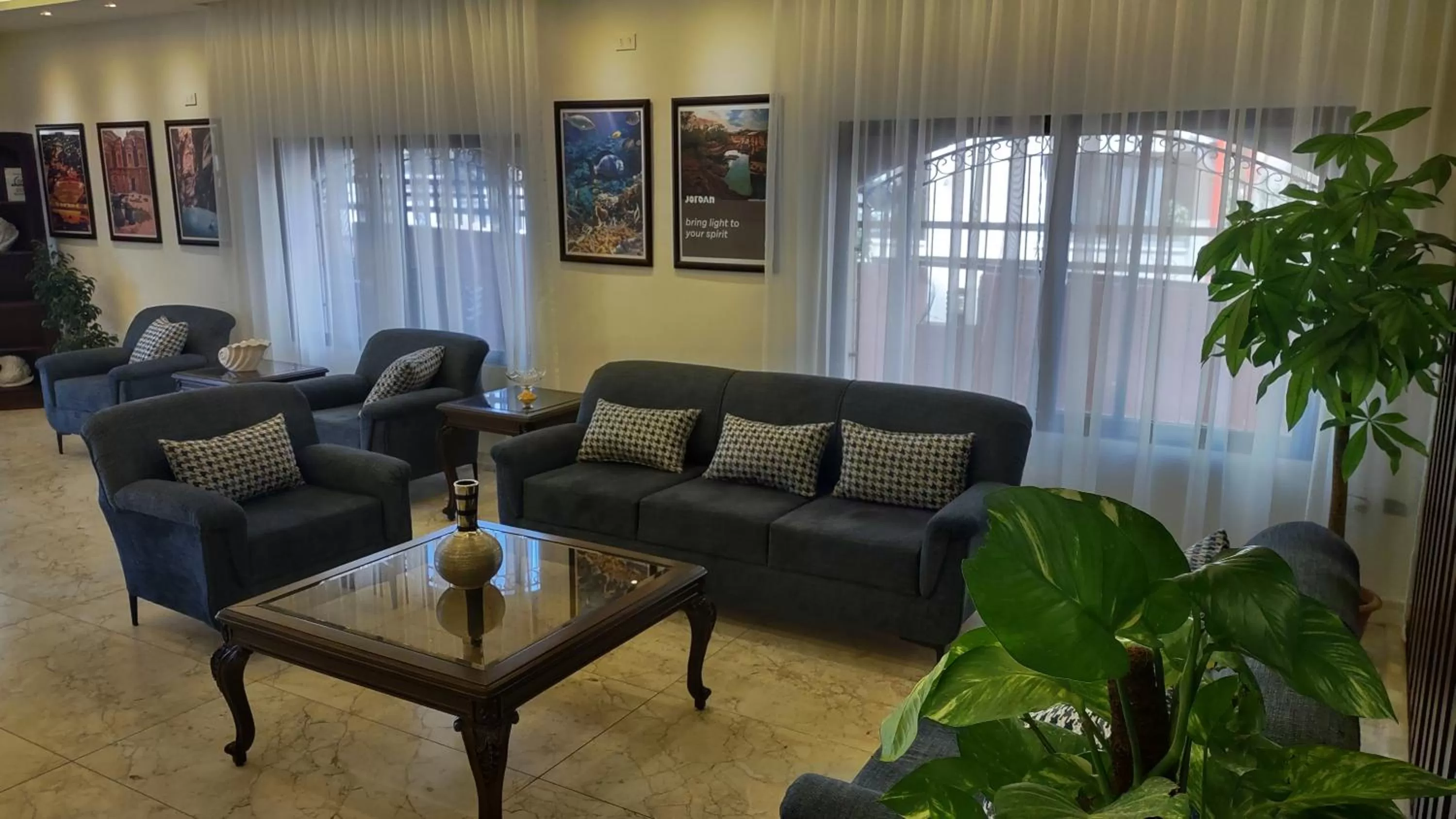 Seating area in Black Iris Hotel