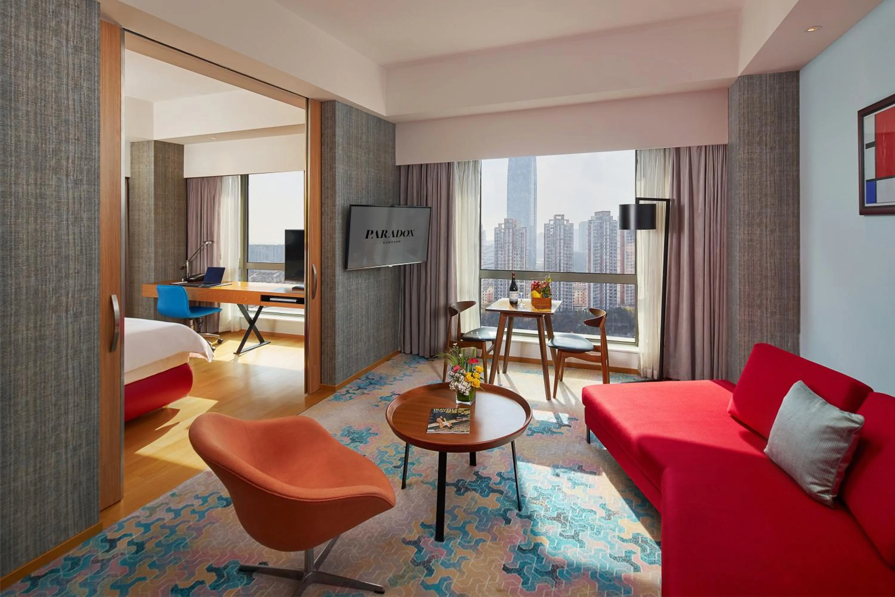 Seating area, Bed in Paradox Kunshan