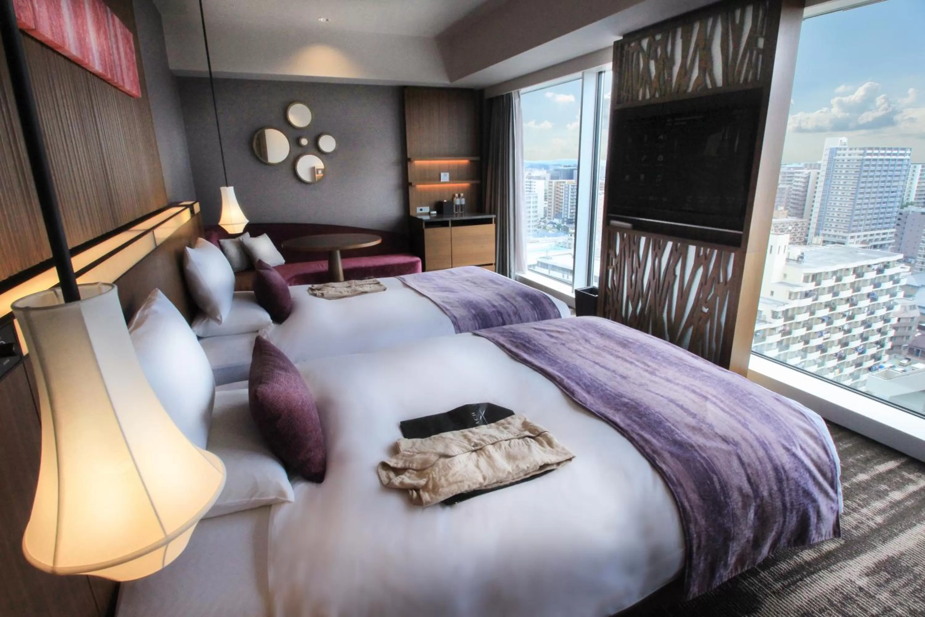 View (from property/room), Bed in Hotel GrandBach Sendai