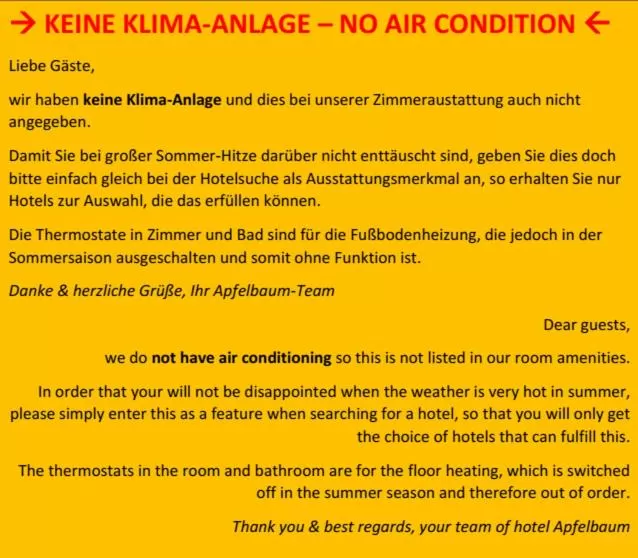 air conditioner in Hotel-Etage Apfelrot