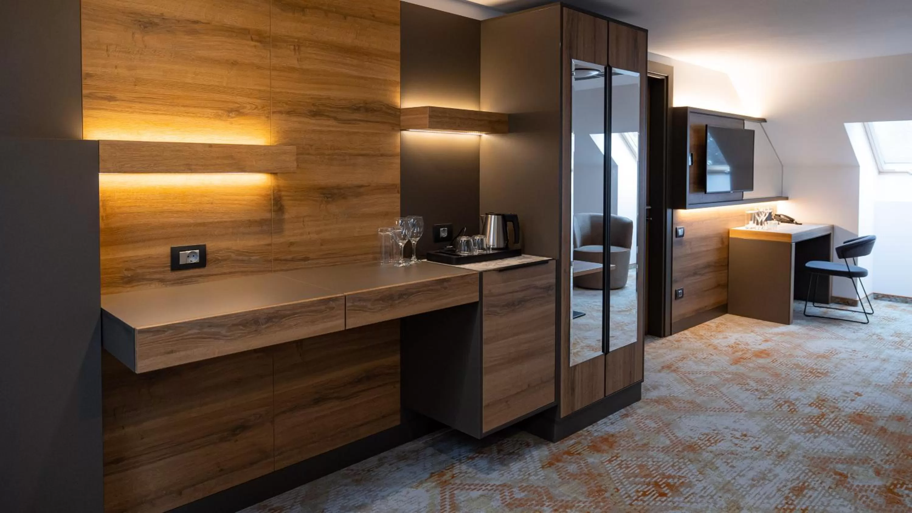 Living room, Kitchen/Kitchenette in Hotel Belmont