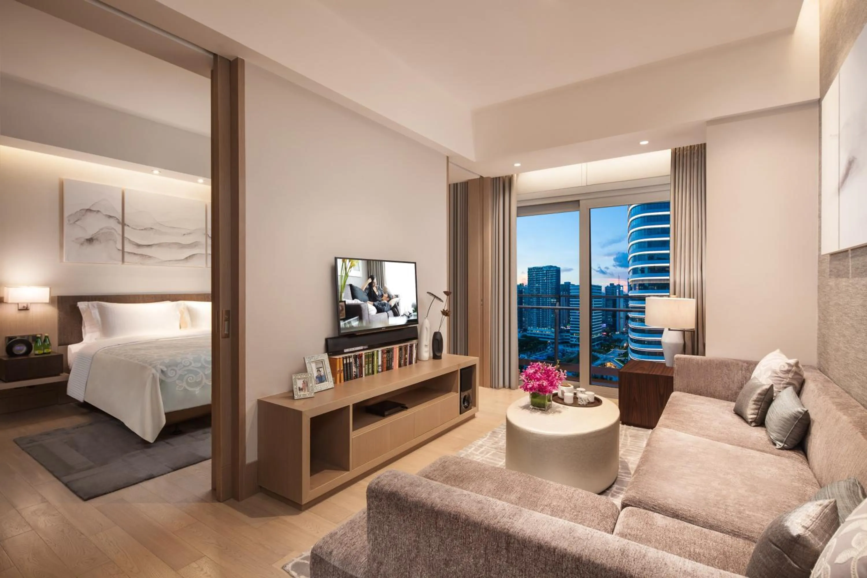 Living room, Bed in Ascott Raffles City Shenzhen