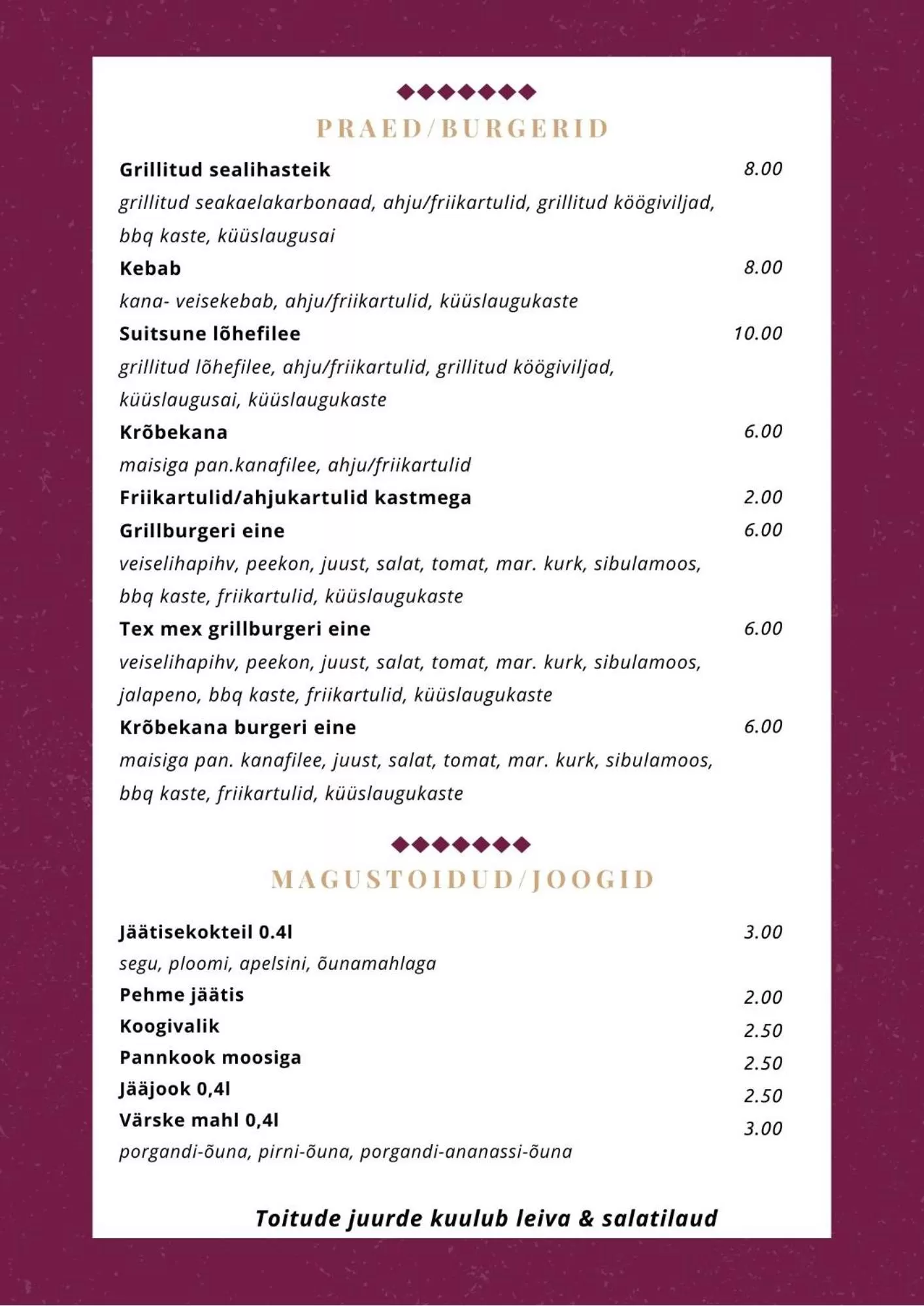 Restaurant/places to eat in Hostel Uskumatu