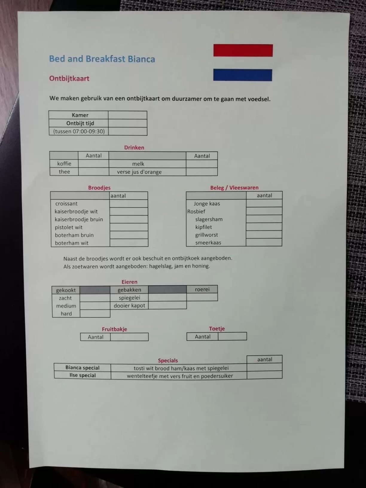 Breakfast in Bed and Breakfast Bianca