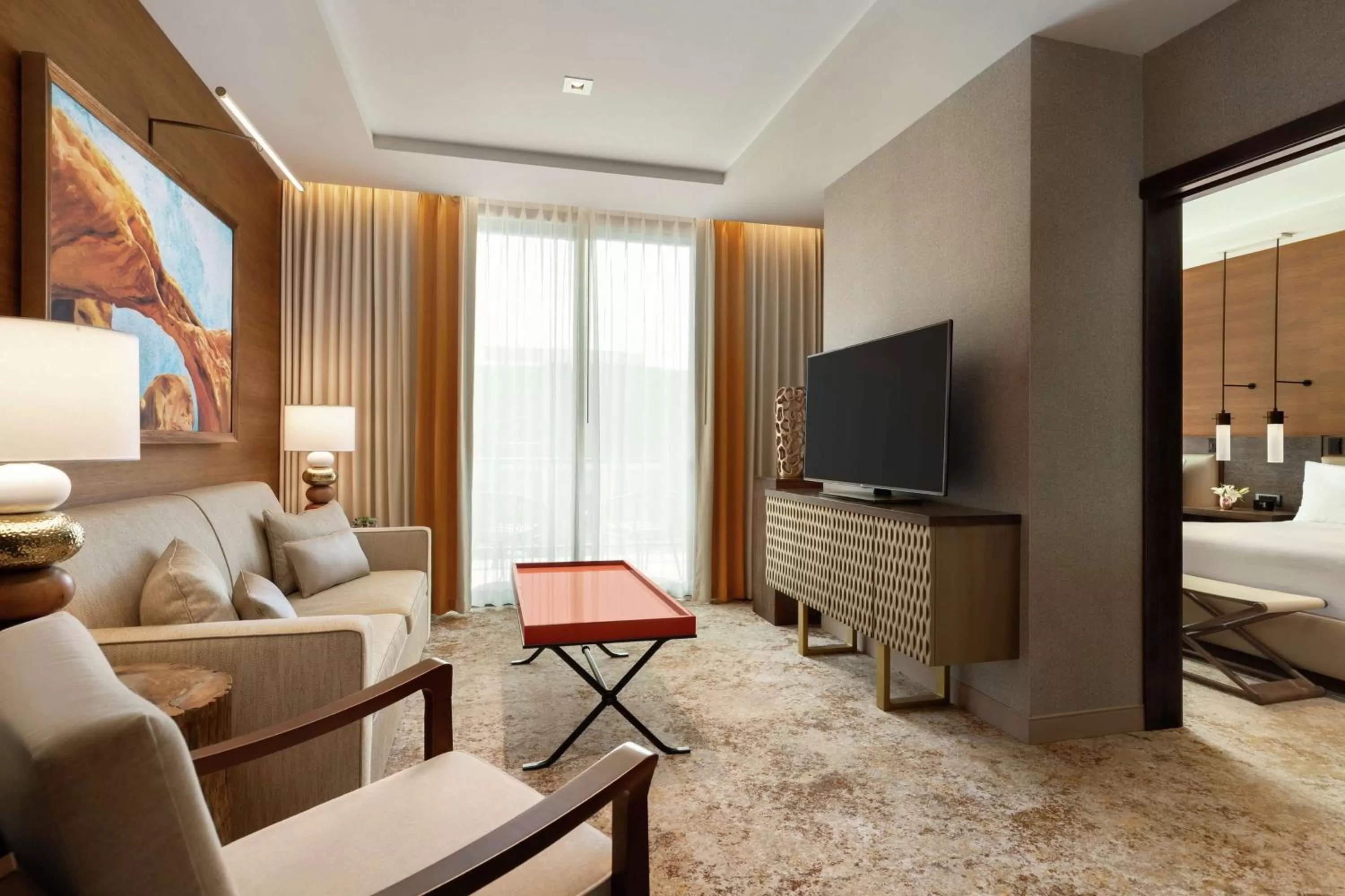 Living room, Bed in Hoodoo Moab, Curio Collection by Hilton