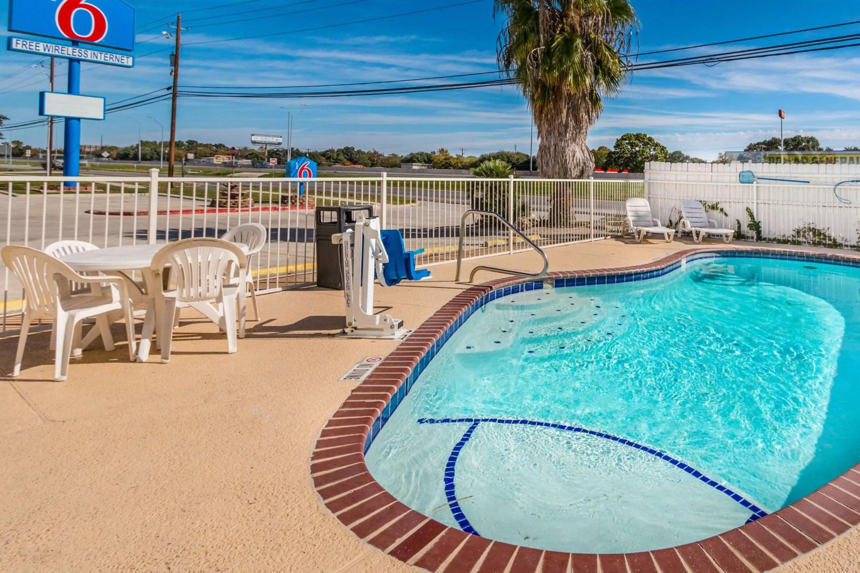 Pool view in Motel 6-San Marcos, TX - North
