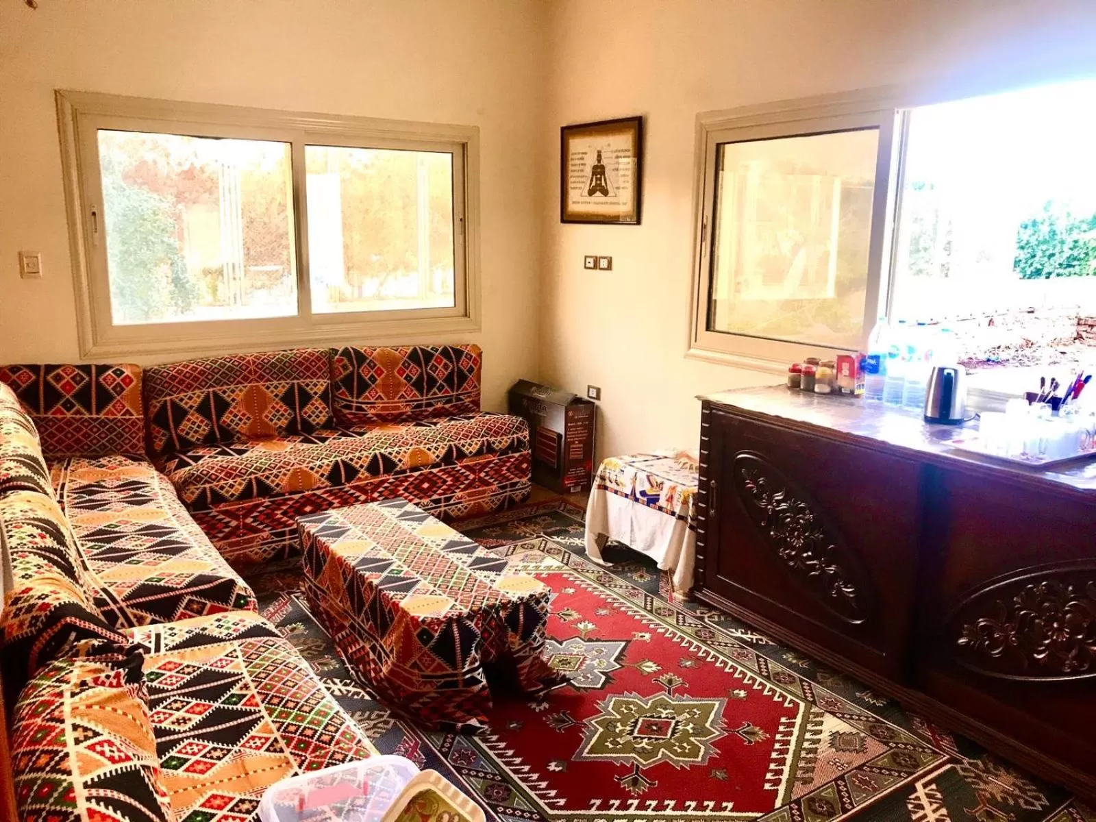 Sphinx palace pyramids view