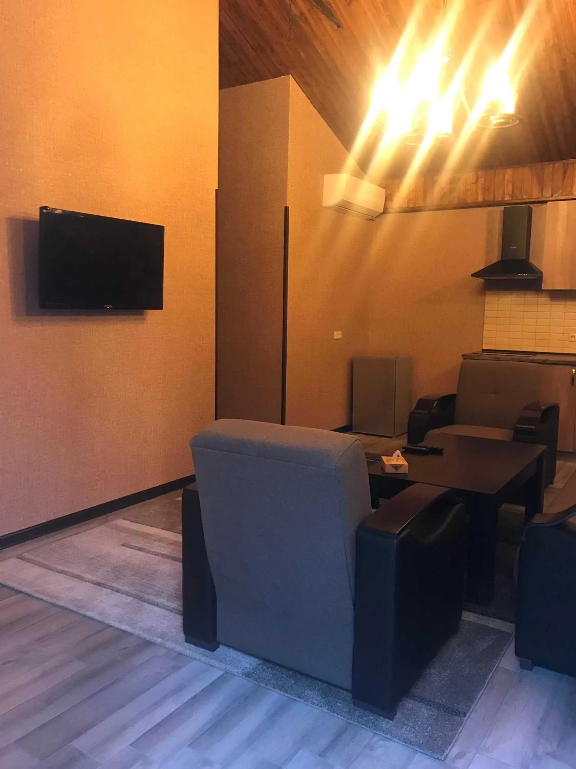 Kitchen or kitchenette, TV/Entertainment Center in Eridana Hotel