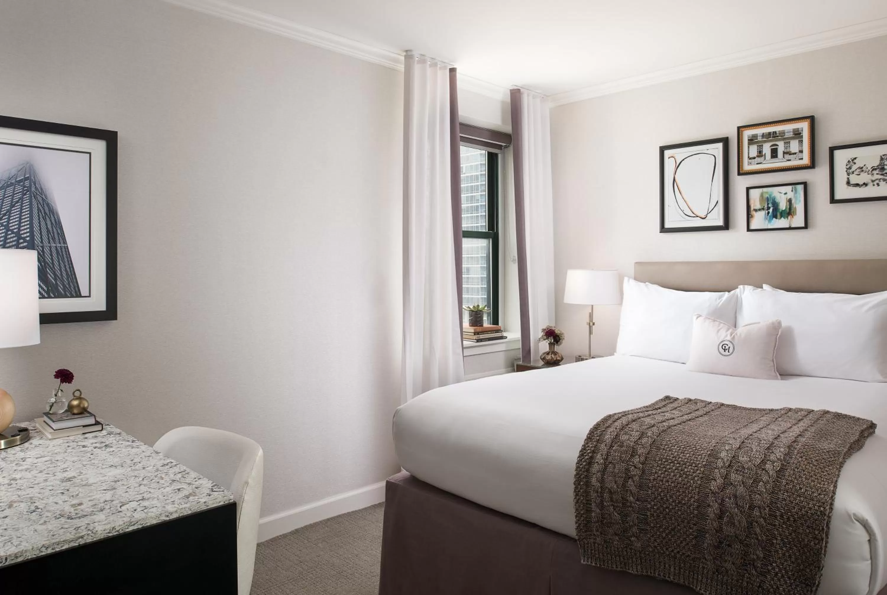 Bedroom, Bed in Claridge House Chicago, Tapestry Collection by Hilton