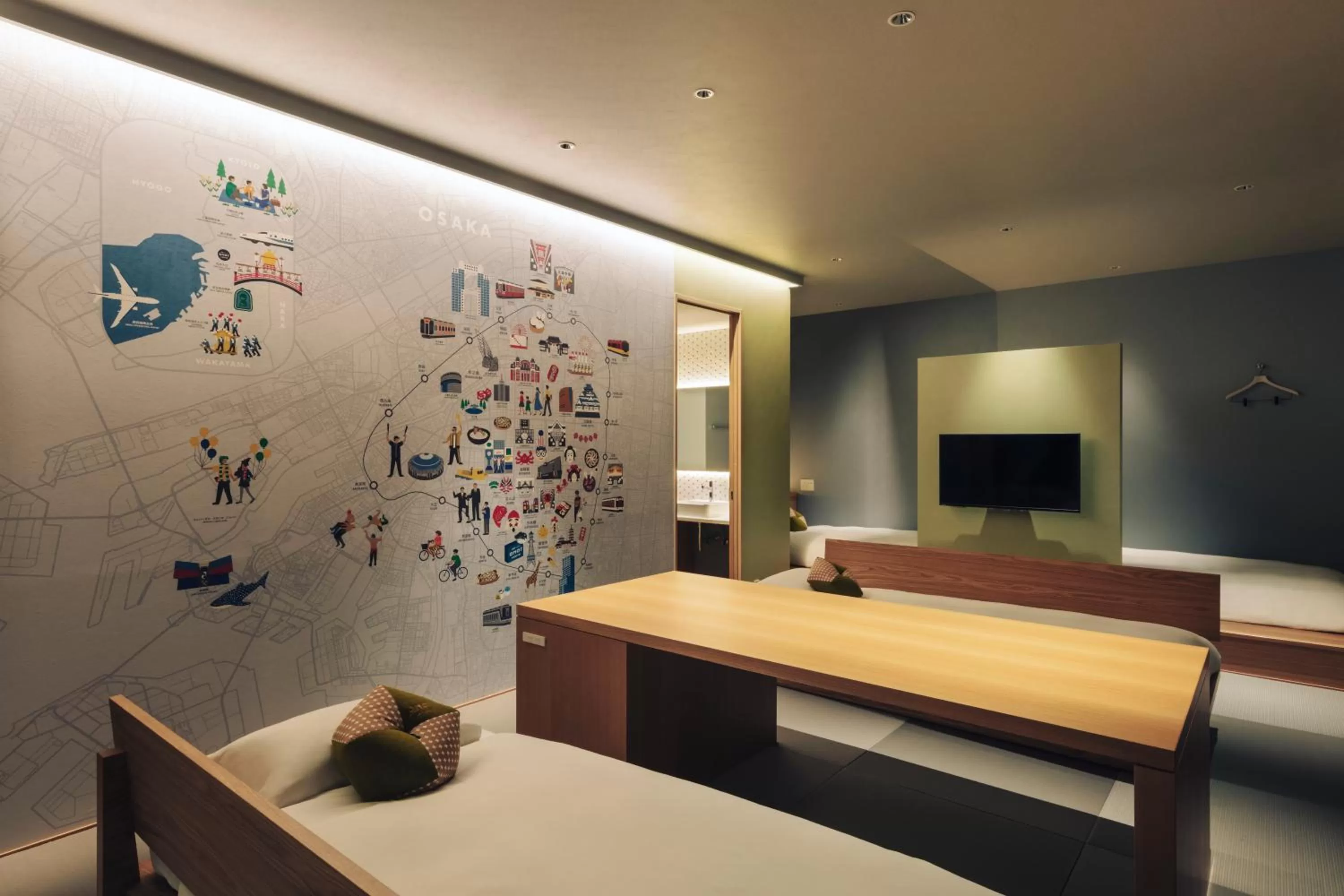 Living room, Bed in OMO7 Osaka by Hoshino Resorts