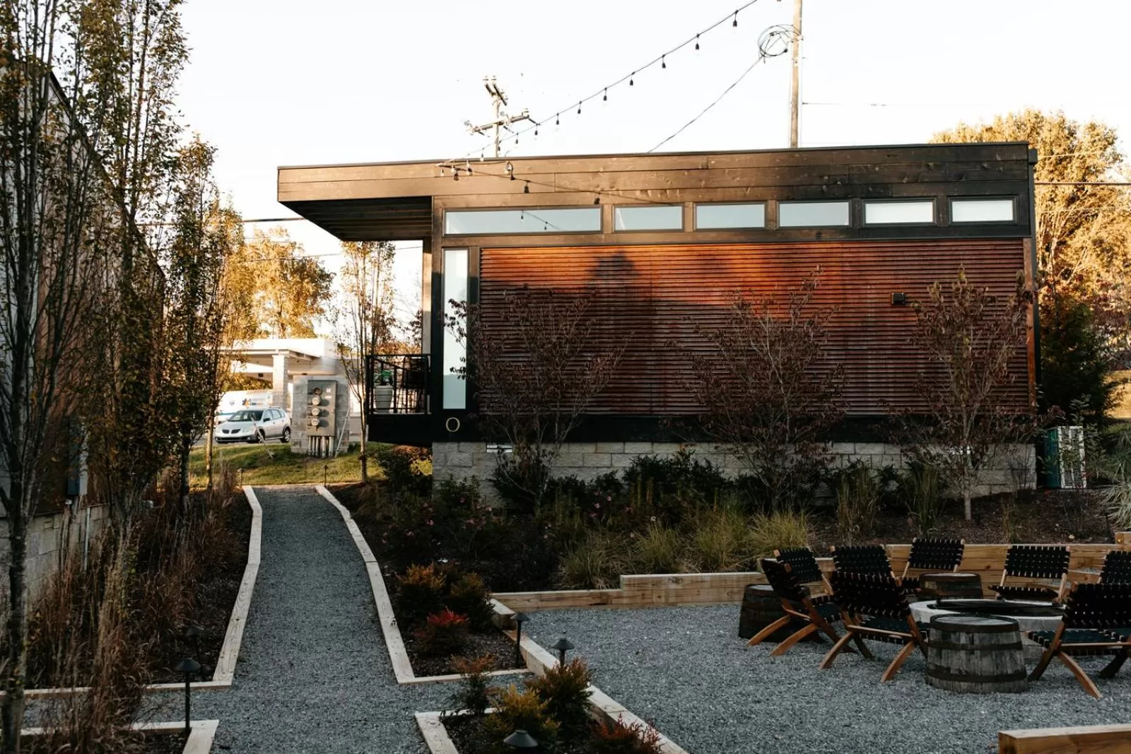 Inner courtyard view in Ironwood Grove, Tiny House Hotel