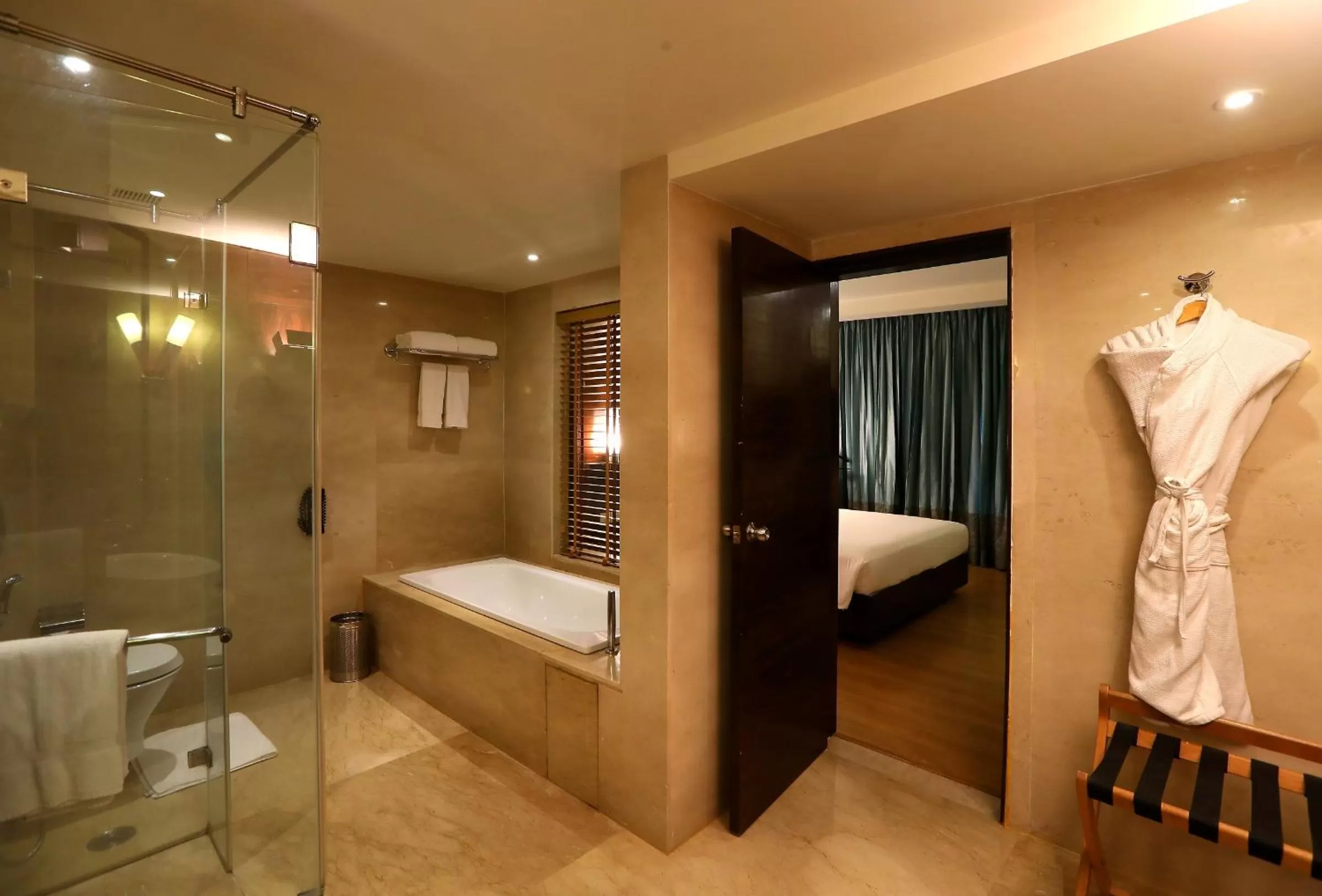 Bathroom, Bed in Radisson Blu Hotel Chennai City Centre