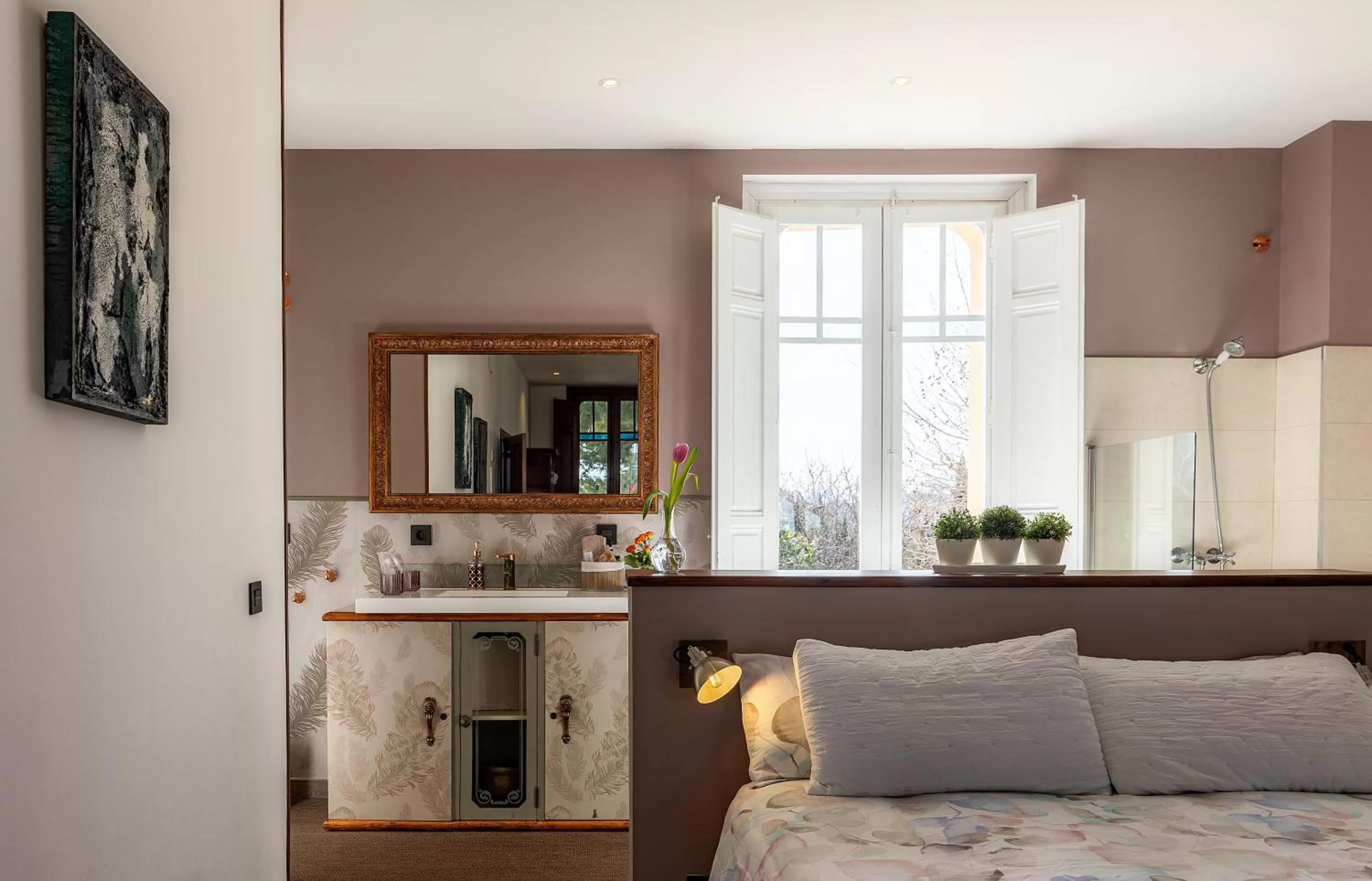 Bathroom, Bed in Finca Almenara de Copau
