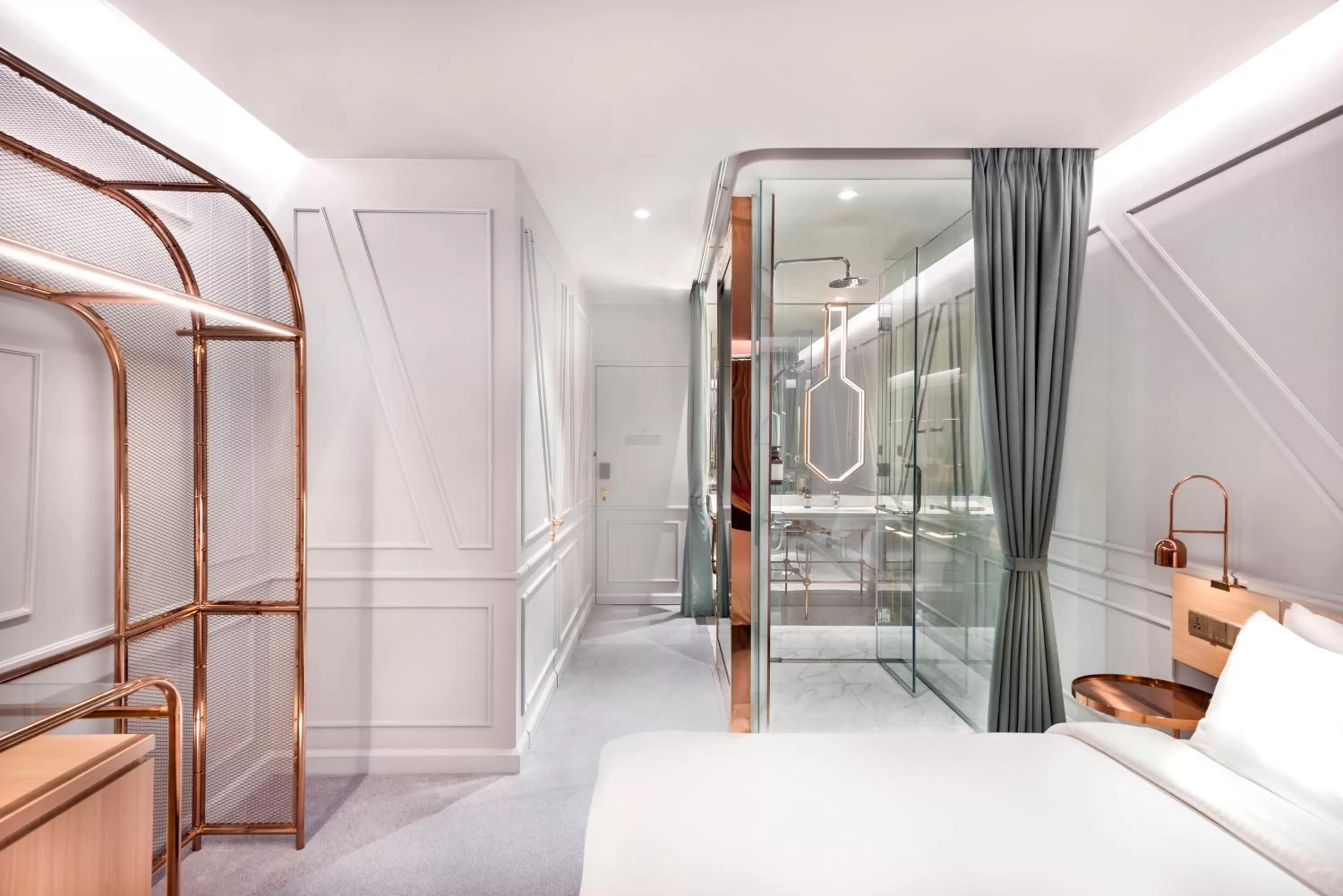 Shower, Bed in The Prestige Hotel Penang, a Member of Design Hotels