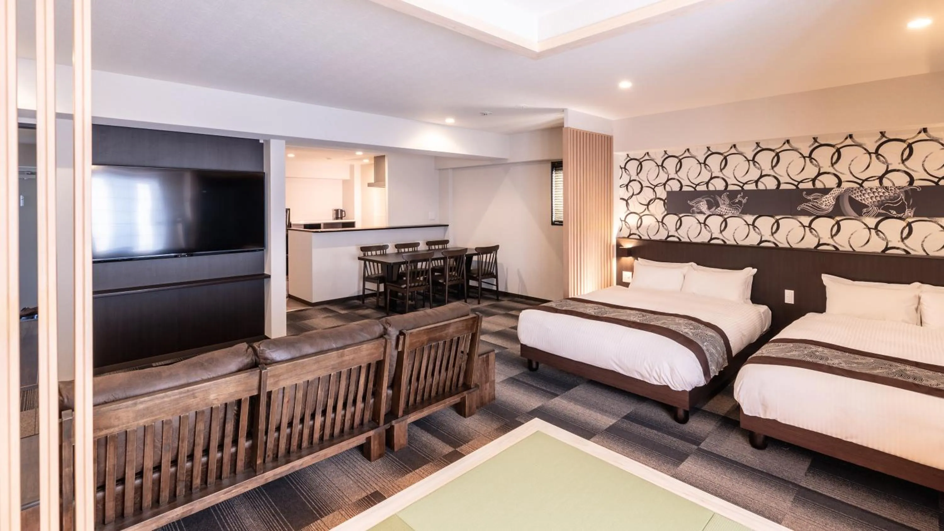 Dining area, Bed in Zen Kyoto Apartment Hotel