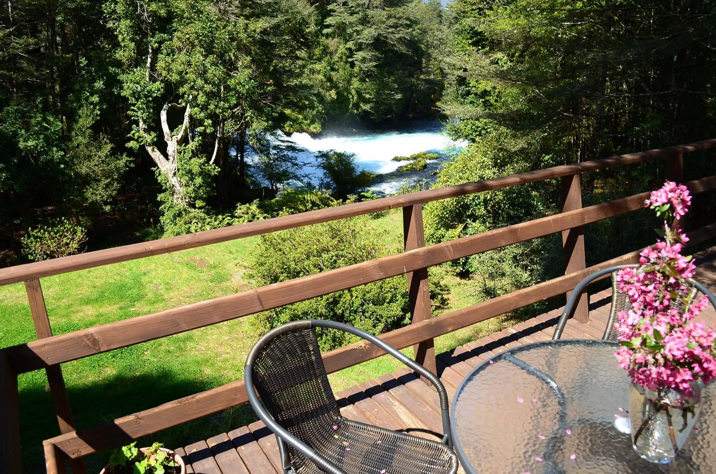 Restaurant/places to eat, Balcony/Terrace in Hotel Salto del Carileufu