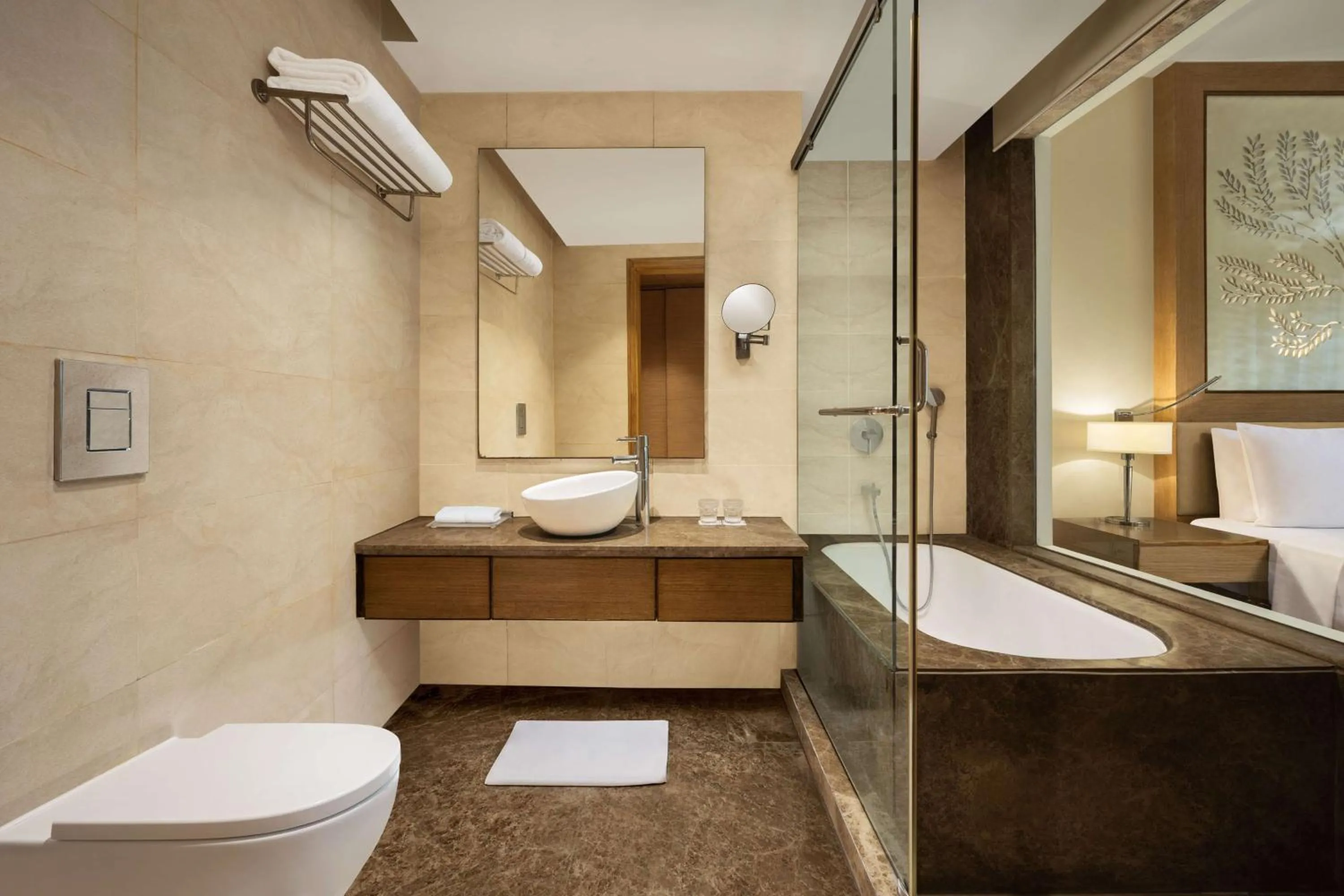 Bathroom, Bed in Radisson Blu Hotel New Delhi Dwarka