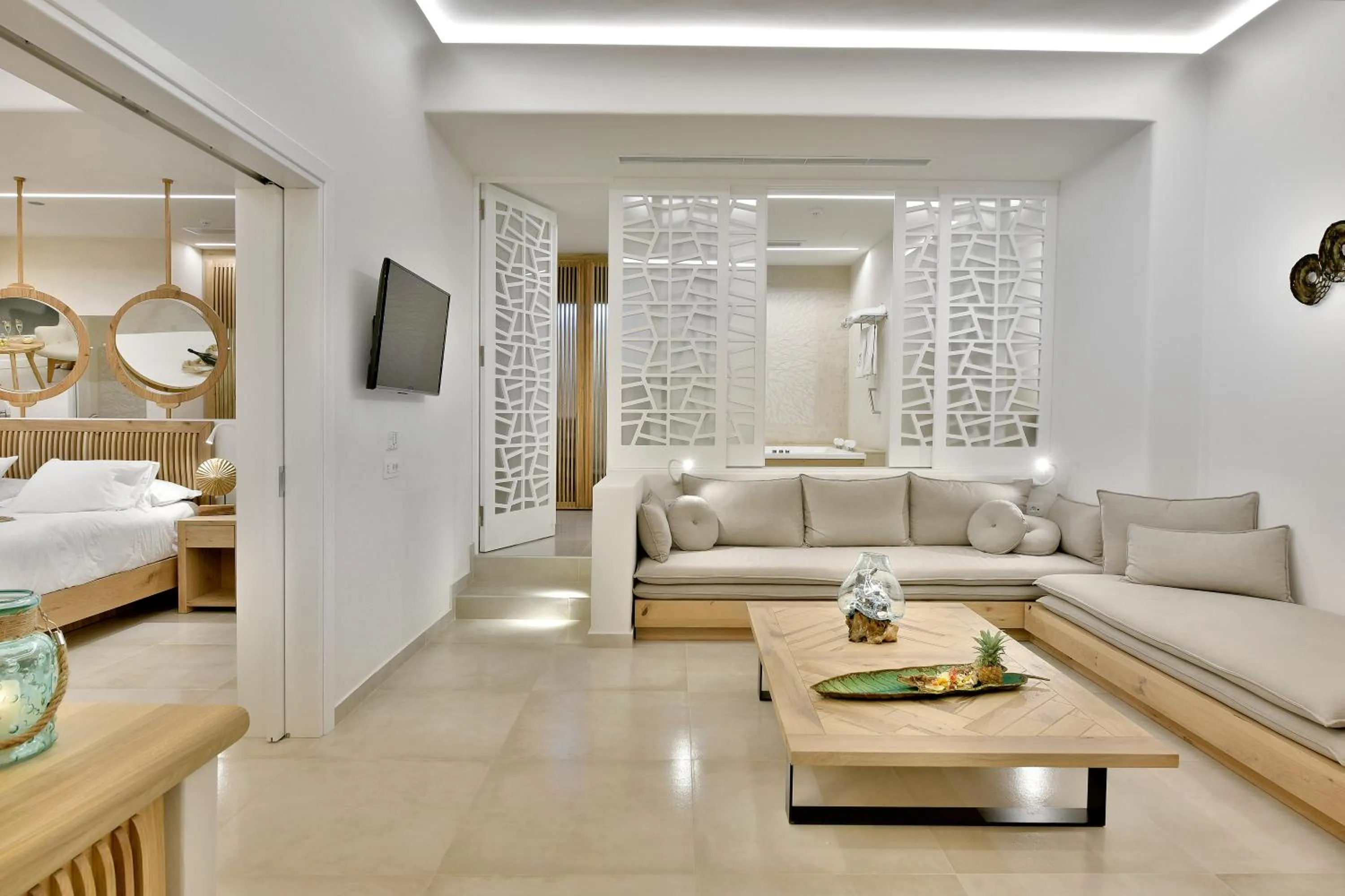 Seating area, Bed in Anax Resort and Spa