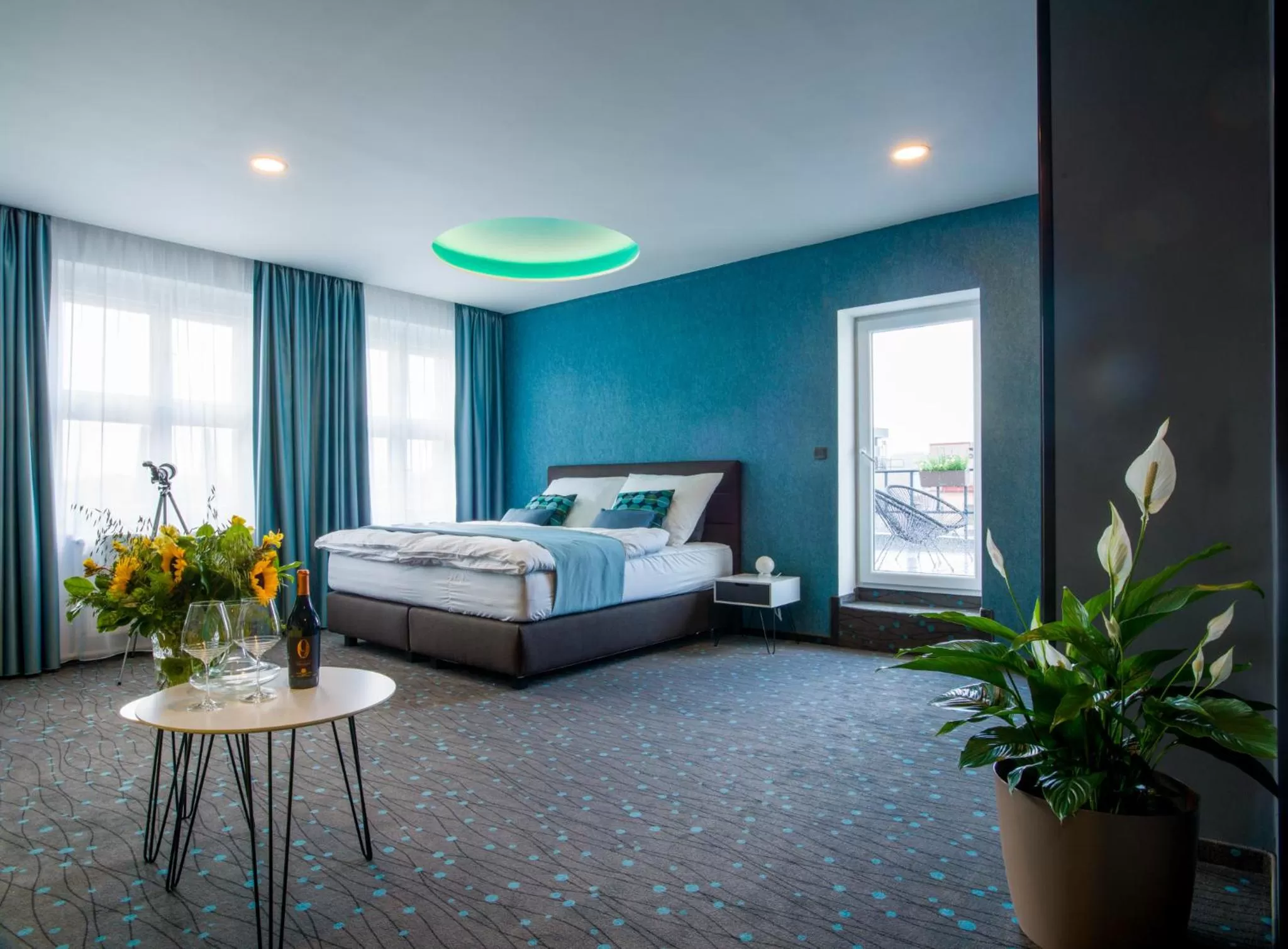 Balcony/Terrace, Bed in Rooftop Planet Prague Hotel