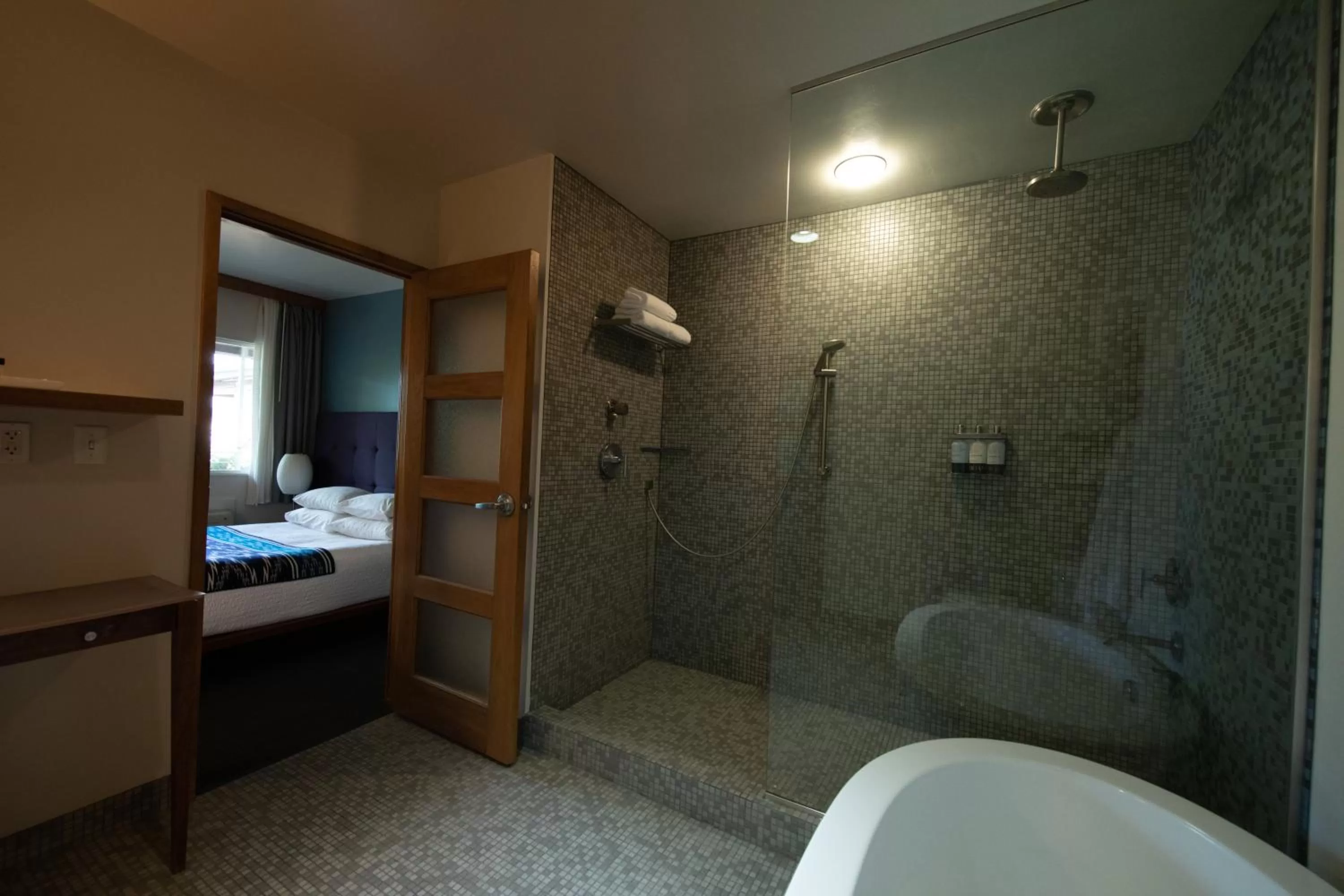 Shower, Bed in Modern Hotel