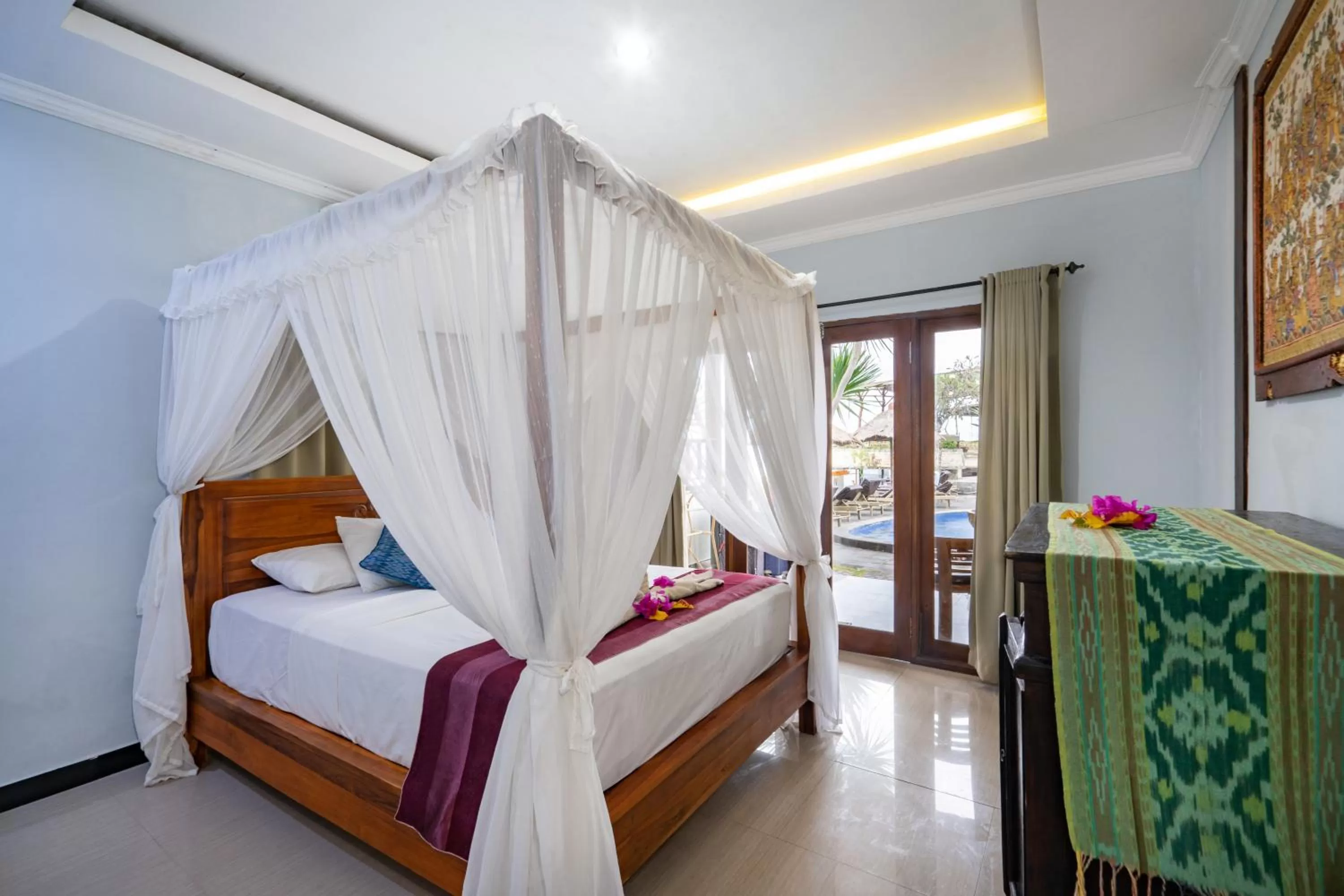 Bed in Mushroom Beach Bungalows