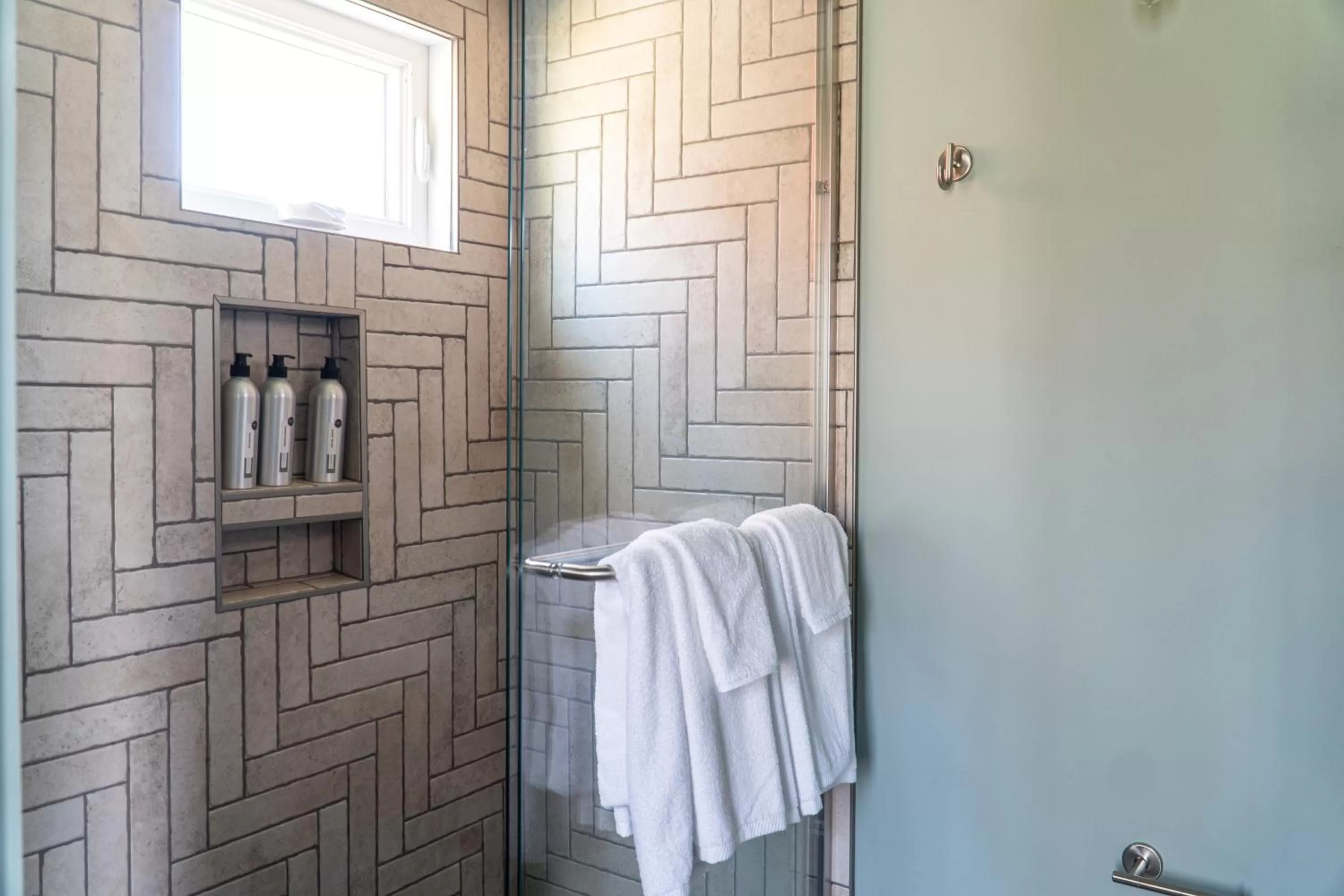 Shower in Ironwood Grove, Tiny House Hotel