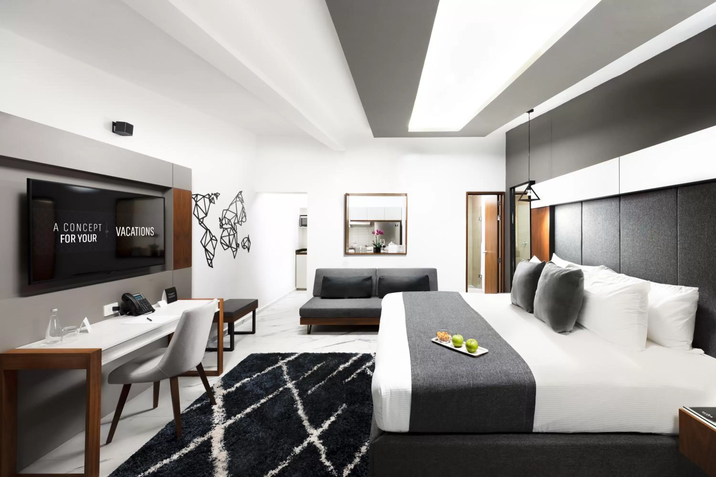 Kitchen or kitchenette, Bed in Seven Boutique Apartments Cancún