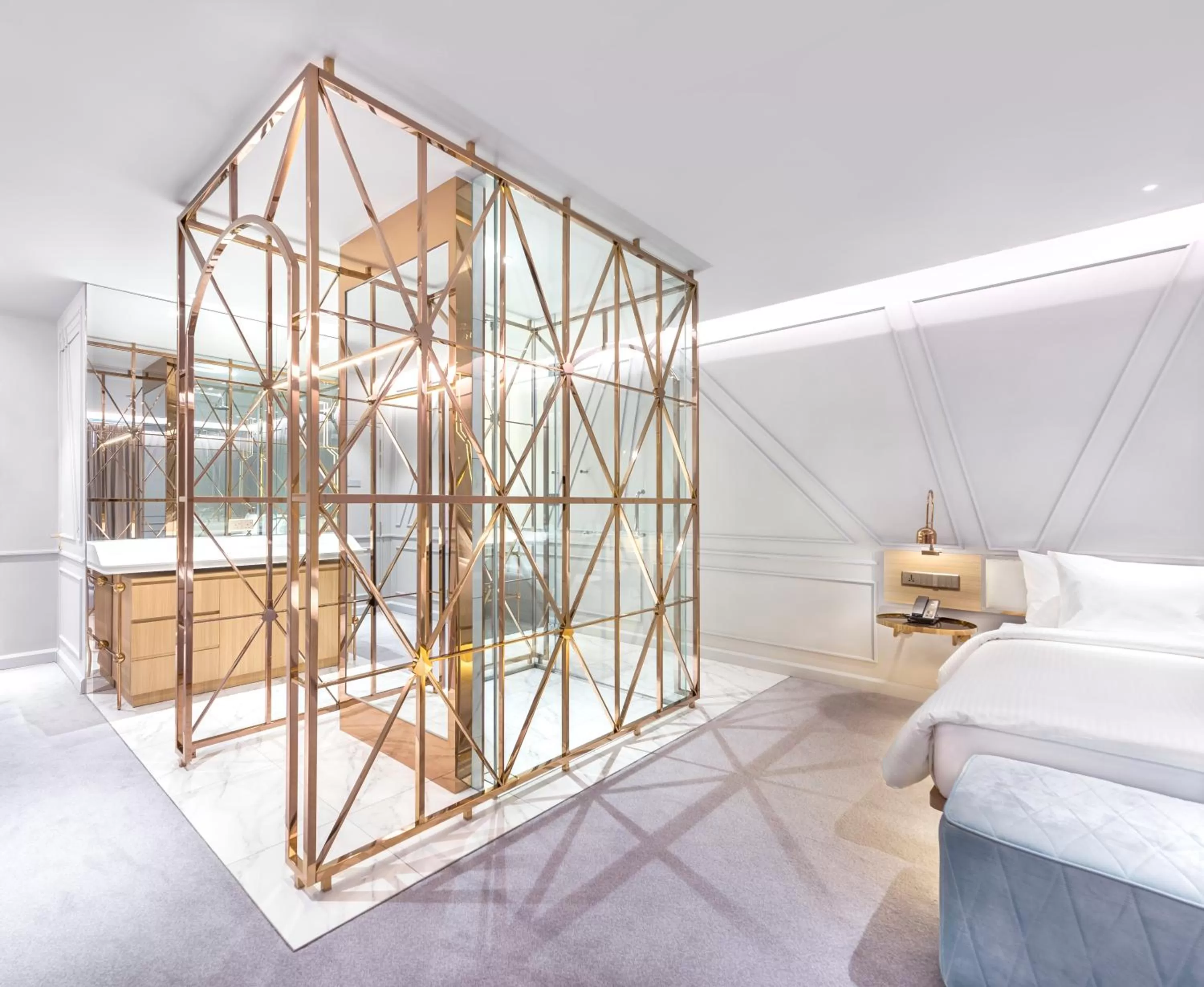 Shower, Bed in The Prestige Hotel Penang, a Member of Design Hotels