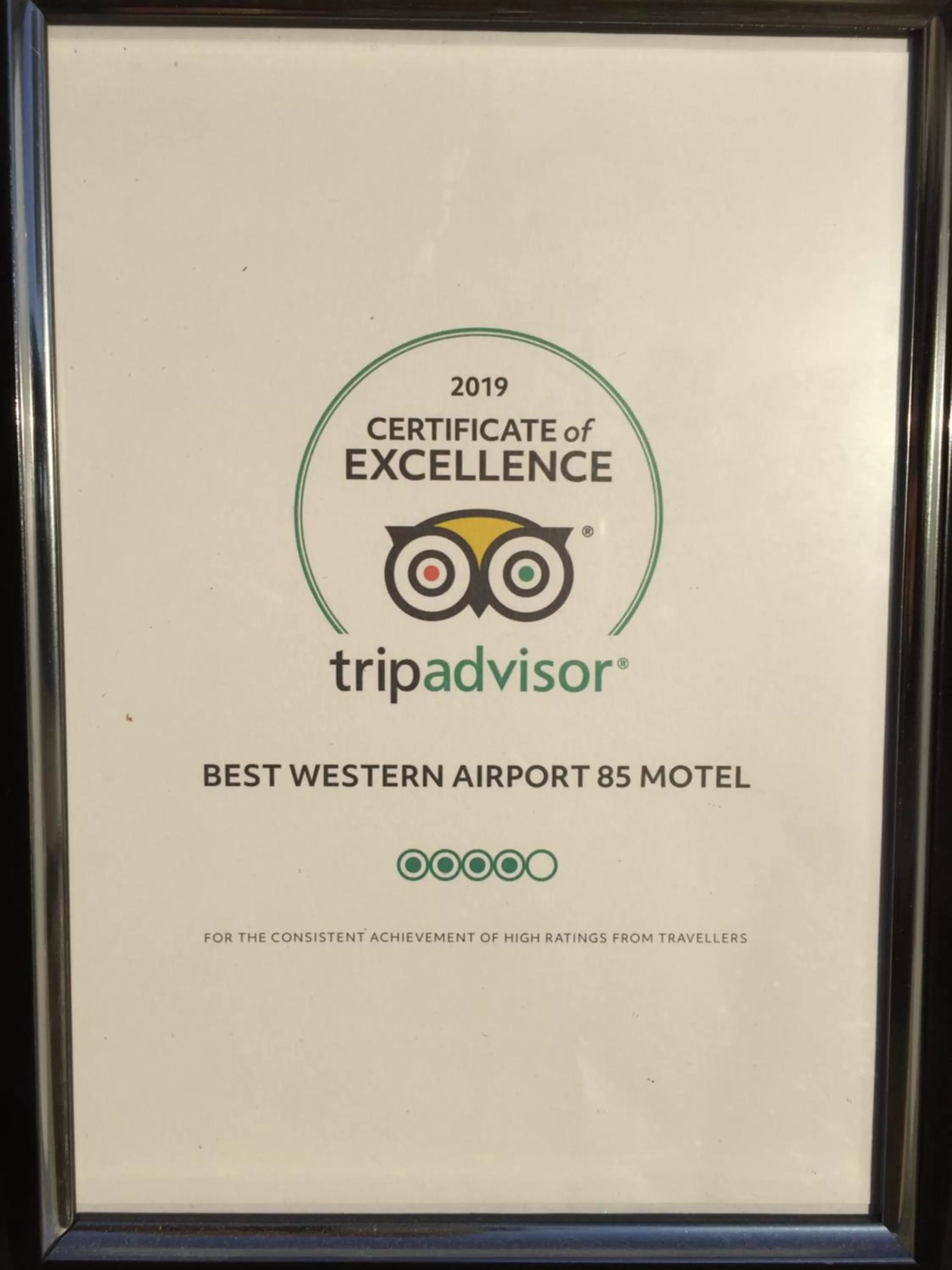 Certificate/Award in Best Western Airport 85 Motel