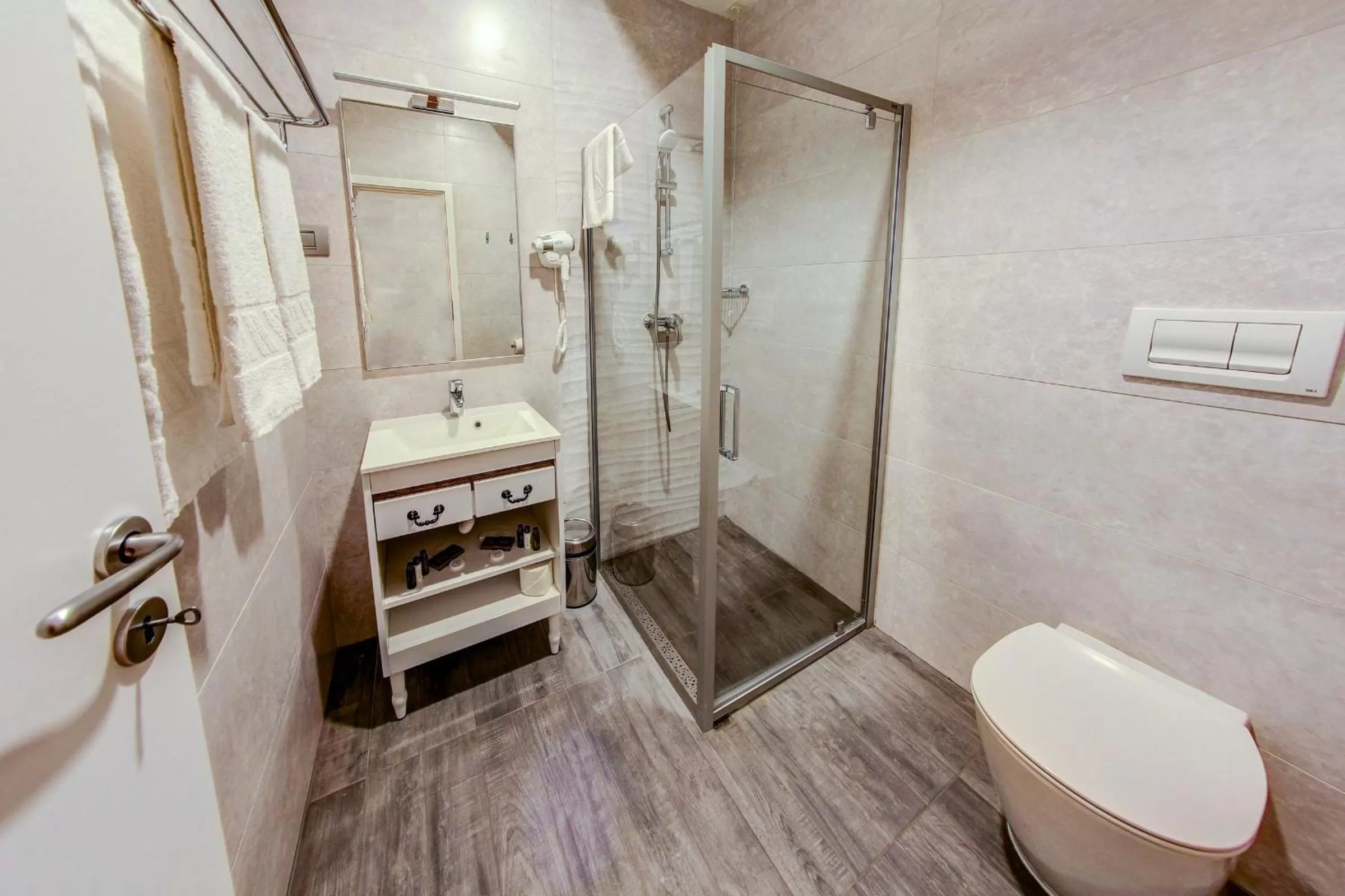 Shower in New Era Hotel Old Town Party Zone Bucharest- parking with fee nearby - NOT at the hotel !