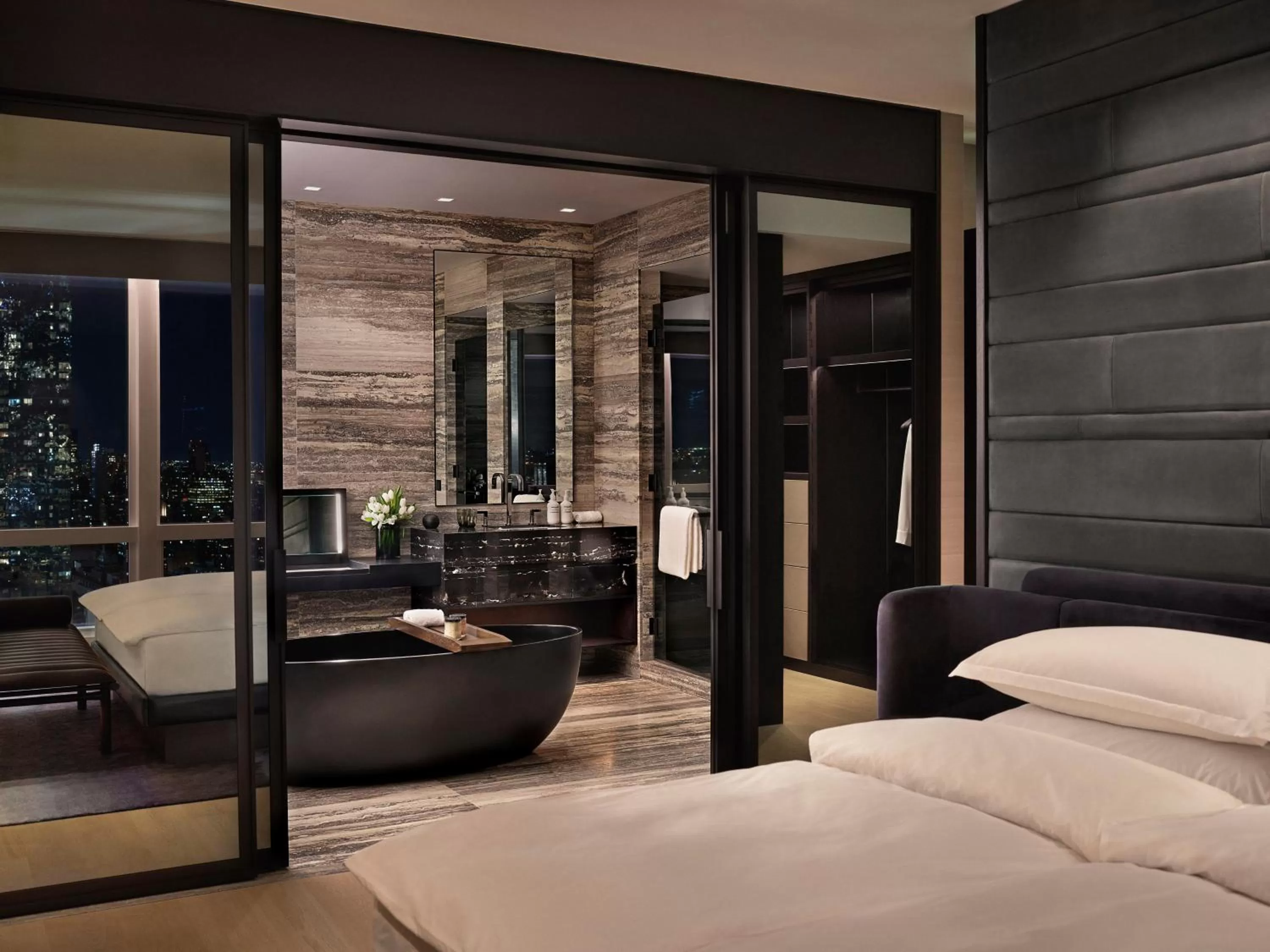 Bathroom, Bed in Equinox Hotel New York