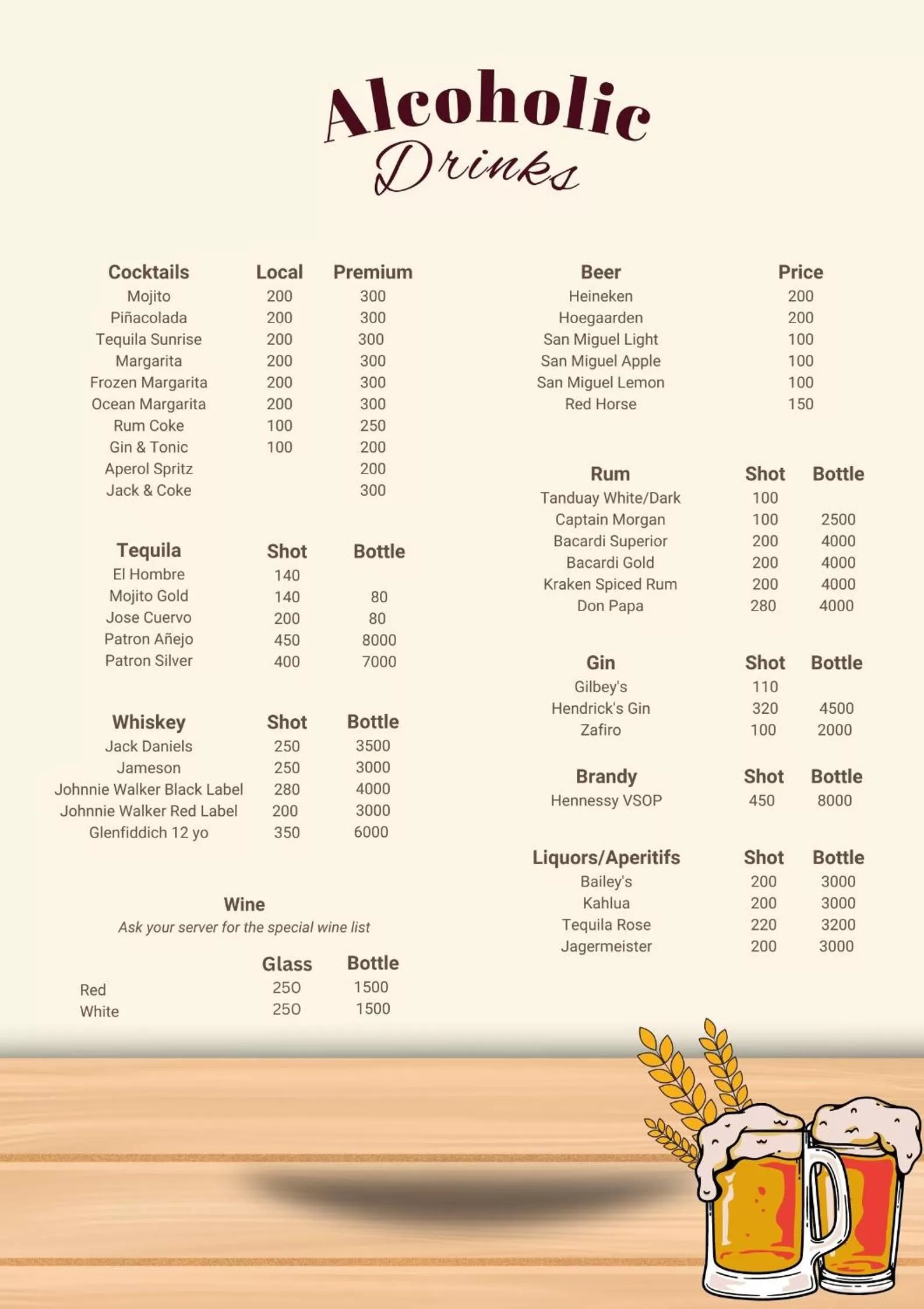 Food and drinks in Hanna's Inn, El Nido