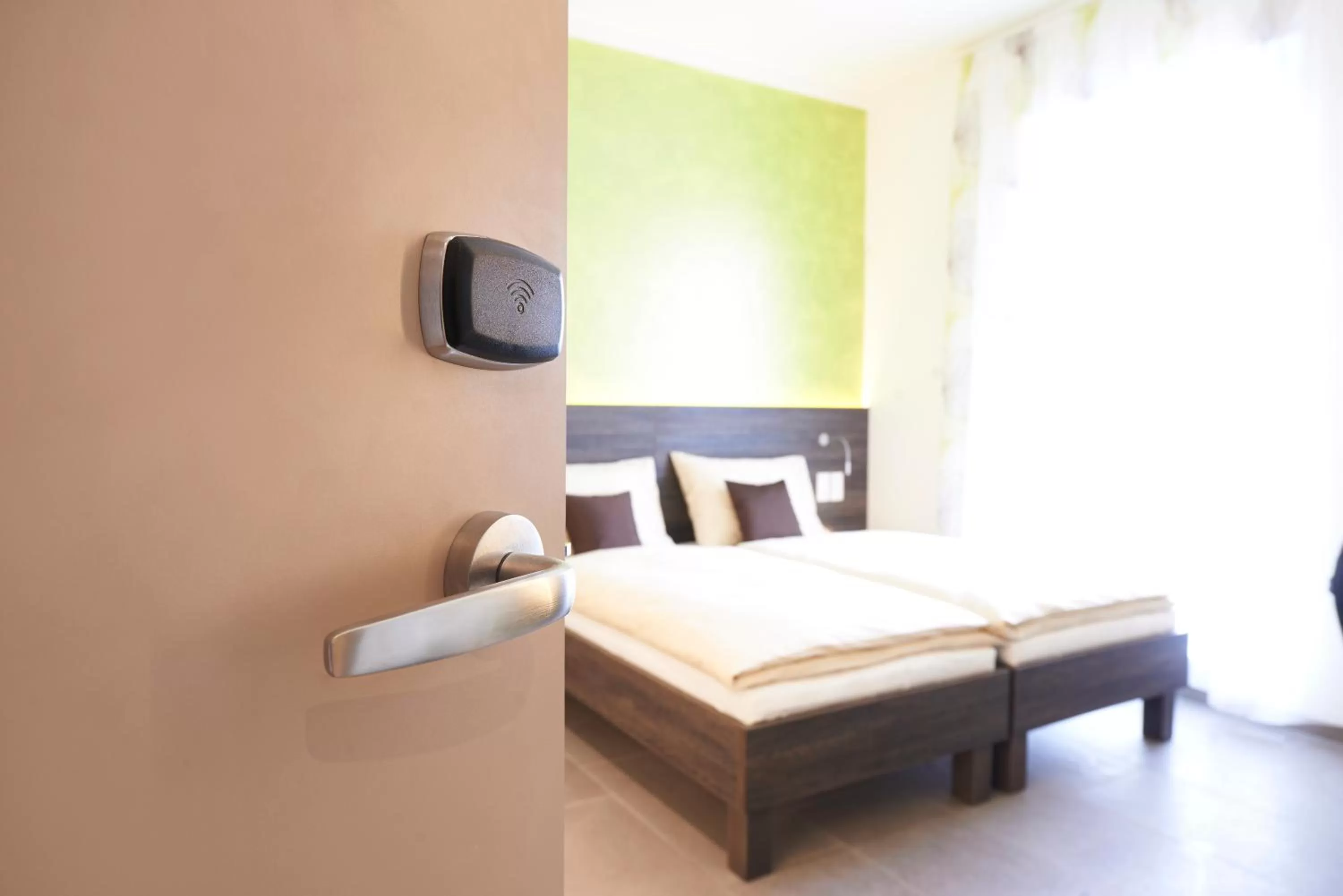 Decorative detail, Bed in eee Hotel Traun