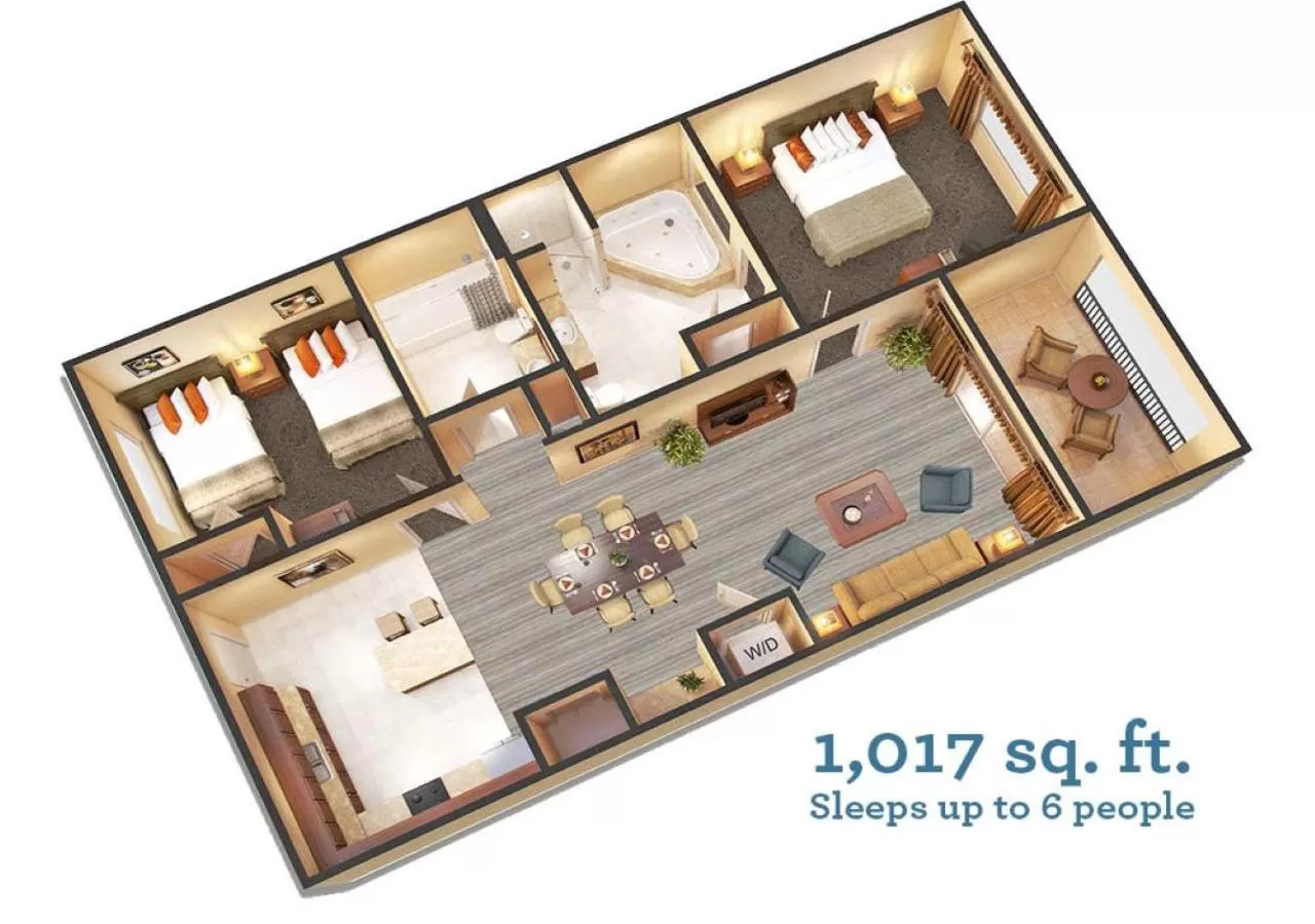 Photo of the whole room, Floor Plan in Floridays Orlando Two & Three Bed Rooms Condo Resort